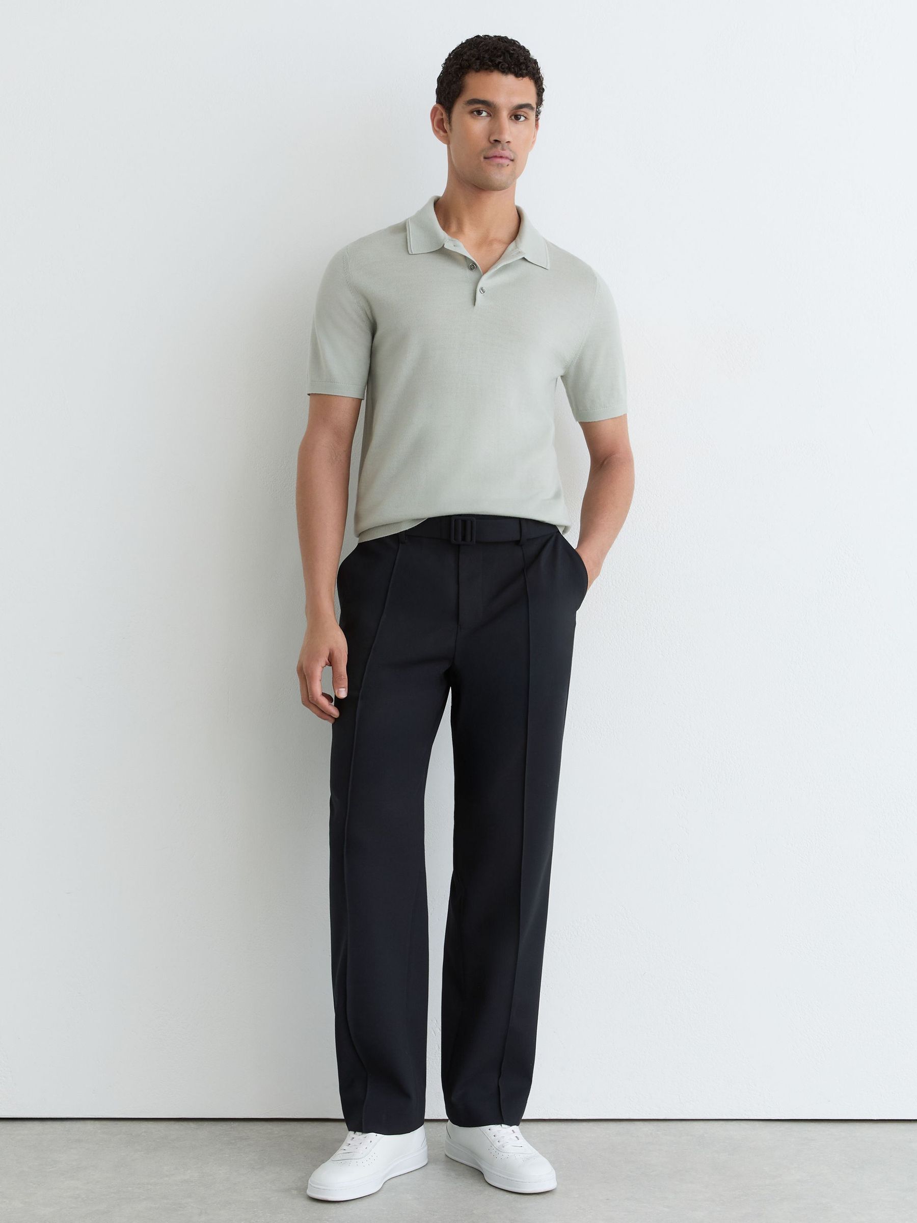 Merino Wool Short-Sleeve Polo Shirt in Minty Sage Green - Image 4 of 6