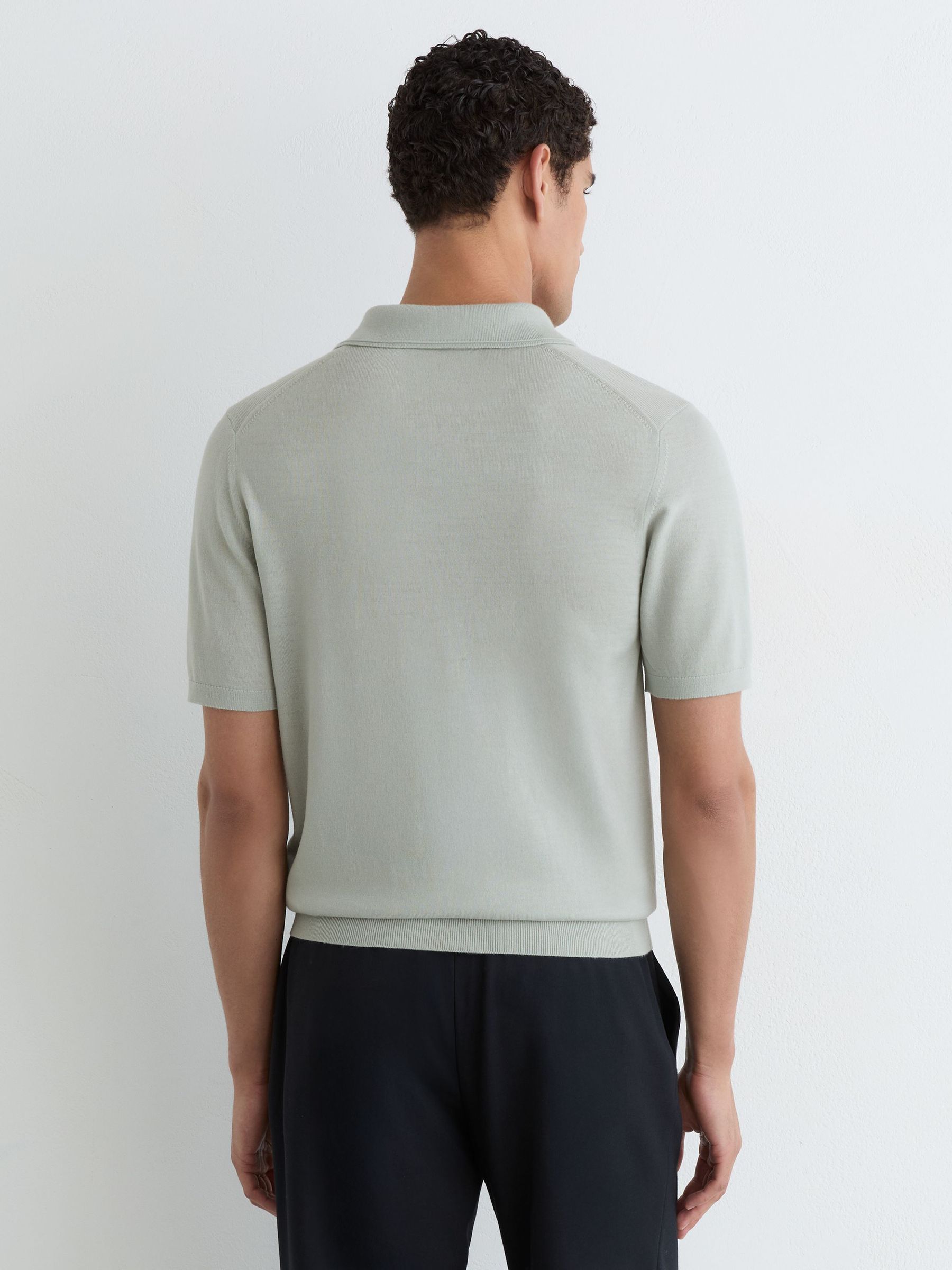 Merino Wool Short-Sleeve Polo Shirt in Minty Sage Green - Image 5 of 6