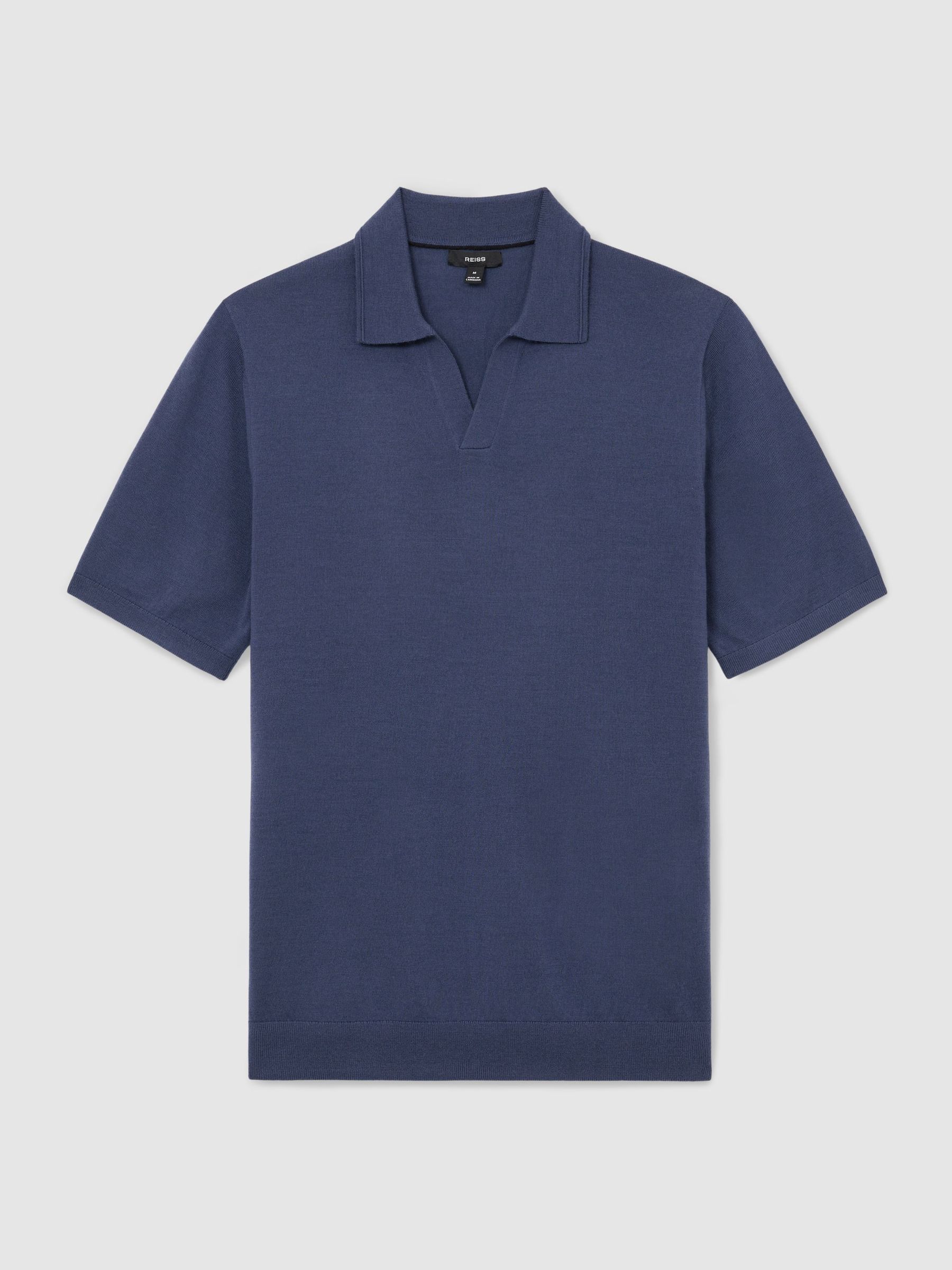 Merino Wool Open Collar Polo Shirt in Surf Blue - Image 2 of 6 Merino Wool Open Collar Polo Shirt in Surf Blue - Image 2 of 6