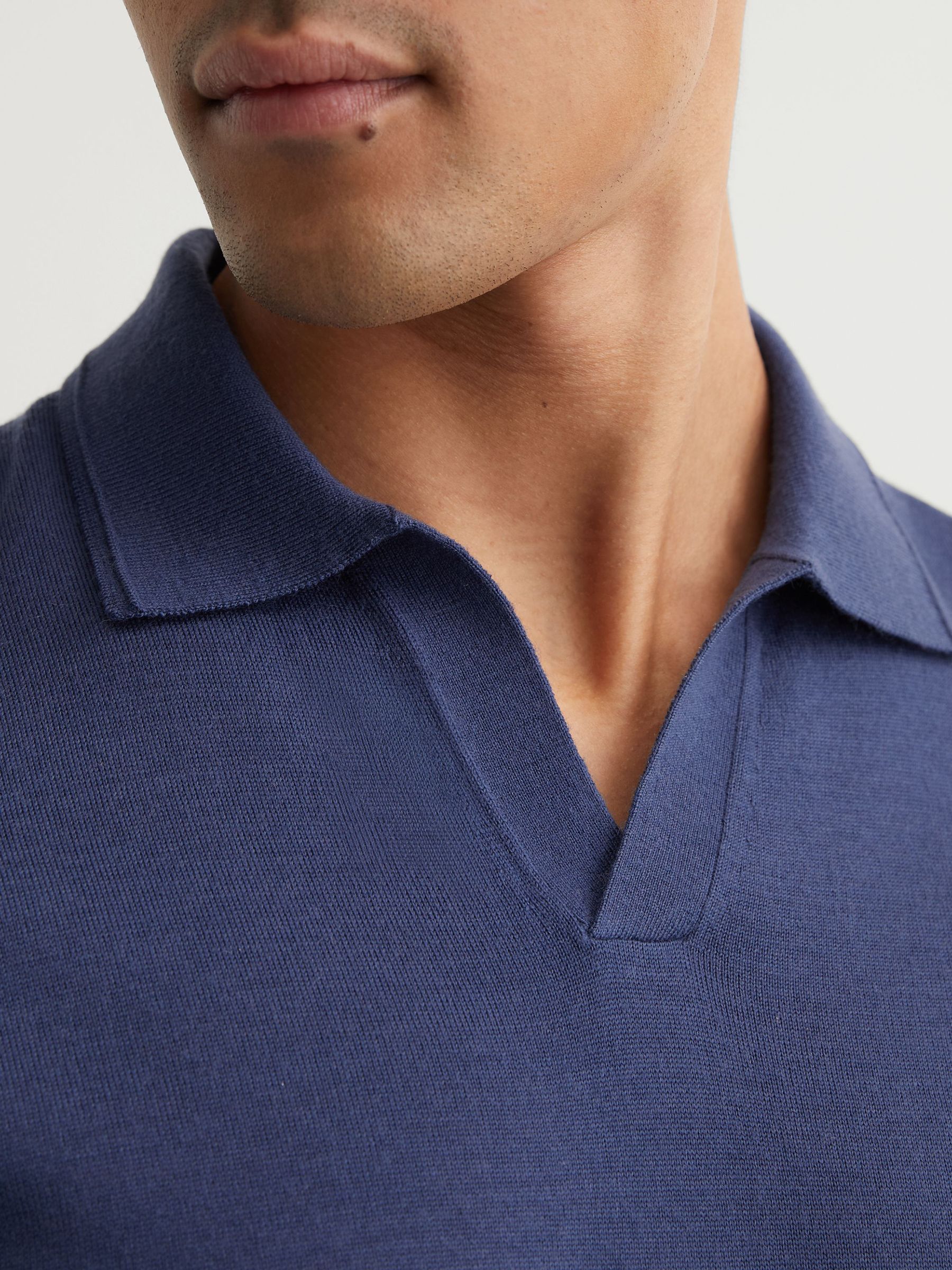 Merino Wool Open Collar Polo Shirt in Surf Blue - Image 3 of 6