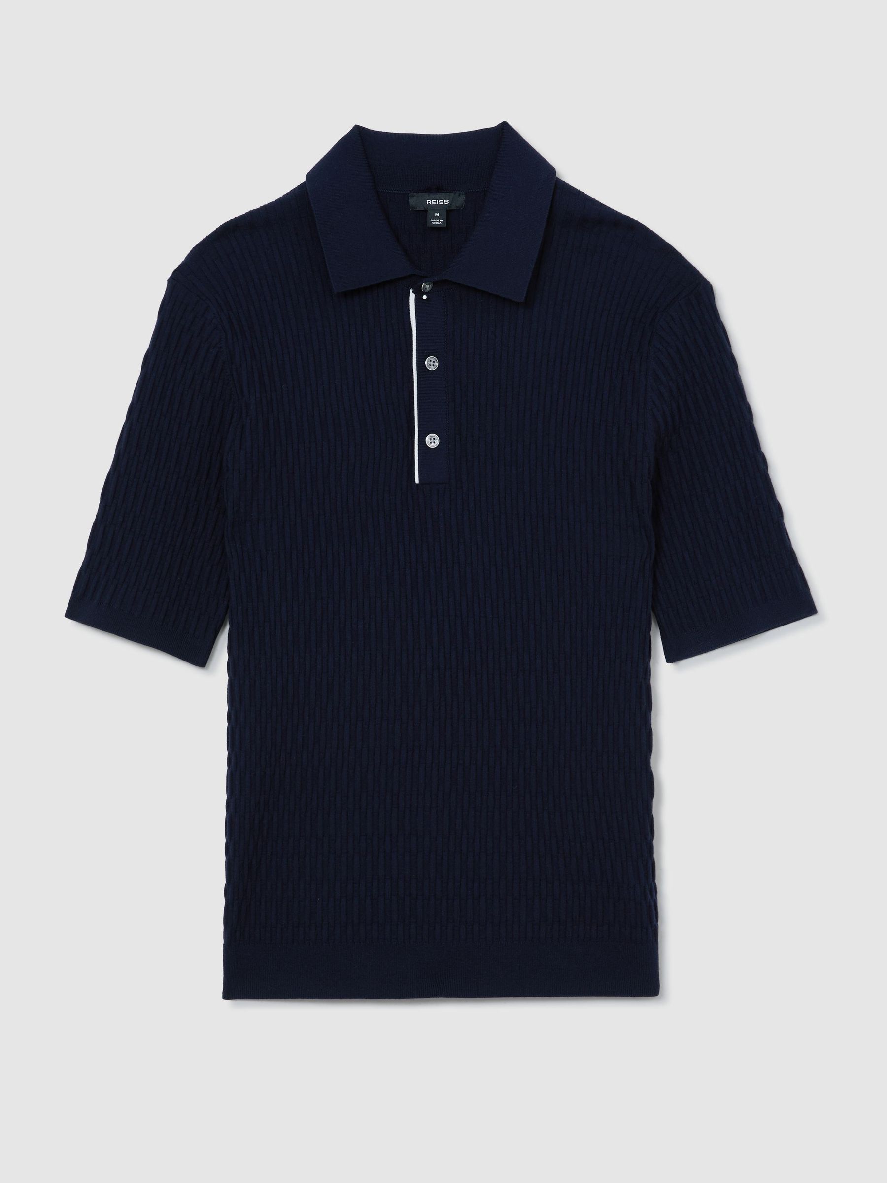 Textured-Knit Half-Button Polo Shirt in Navy - Εικόνα 2 από 6