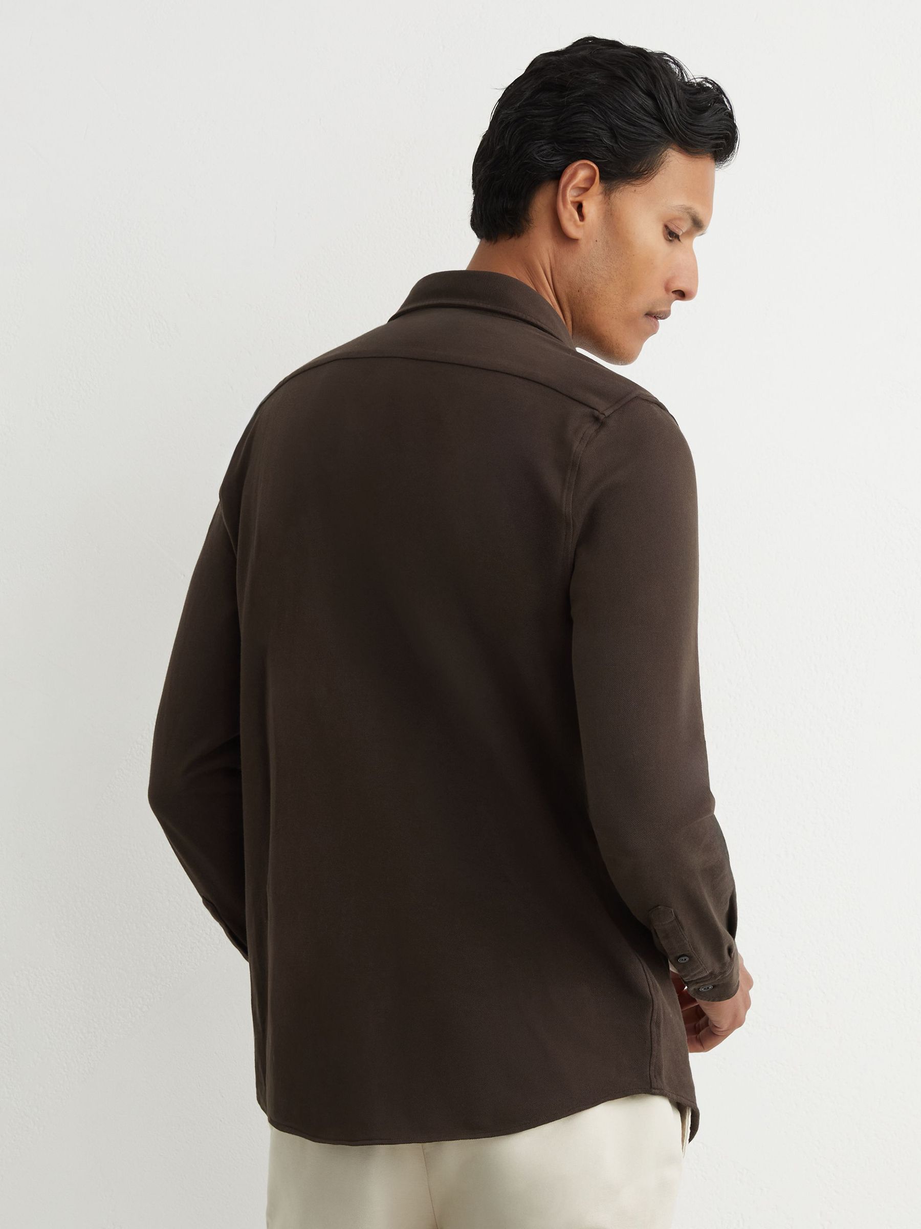 Cotton-Pique Garment-Dyed Shirt Regular-Fit in Chocolate Brown - image 3