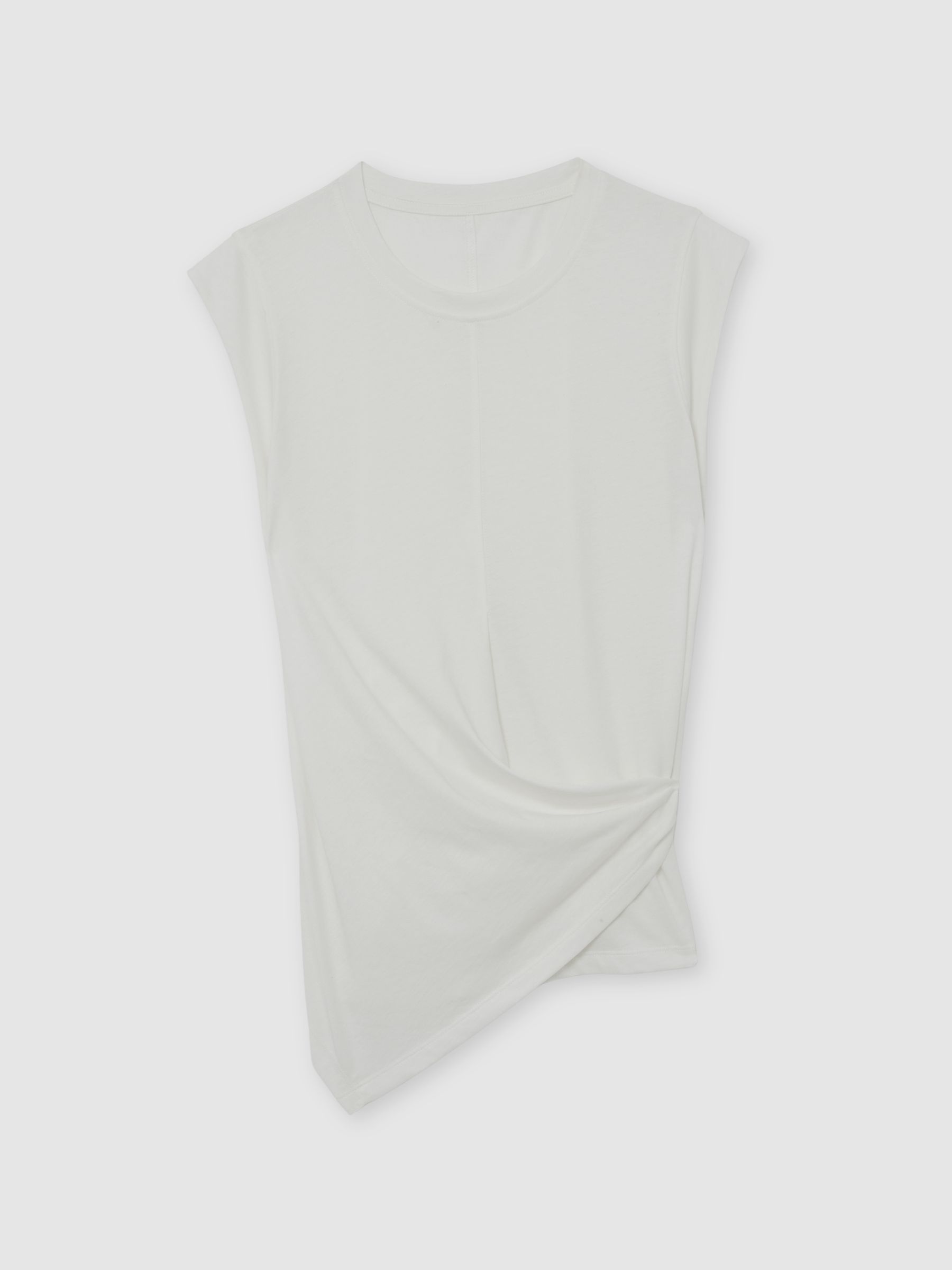 Cotton Drape Cap-Sleeve T-Shirt in White - Image 2 of 6