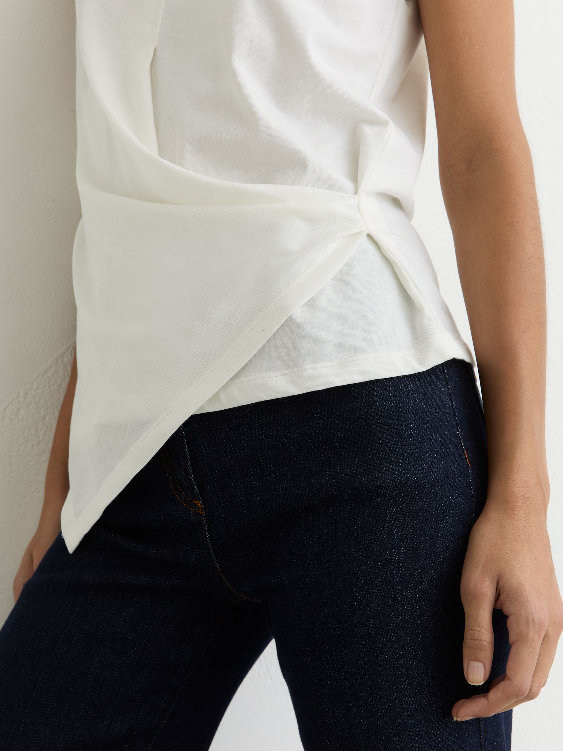 Cotton Drape Cap-Sleeve T-Shirt in White - Image 4 of 6