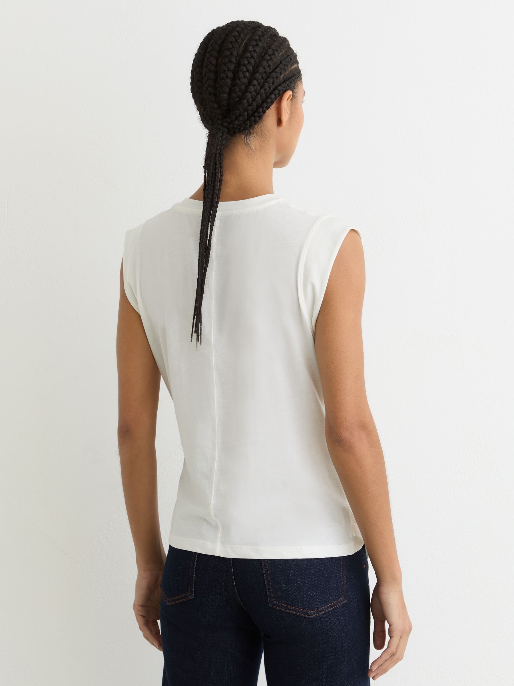 Cotton Drape Cap-Sleeve T-Shirt in White - image 5