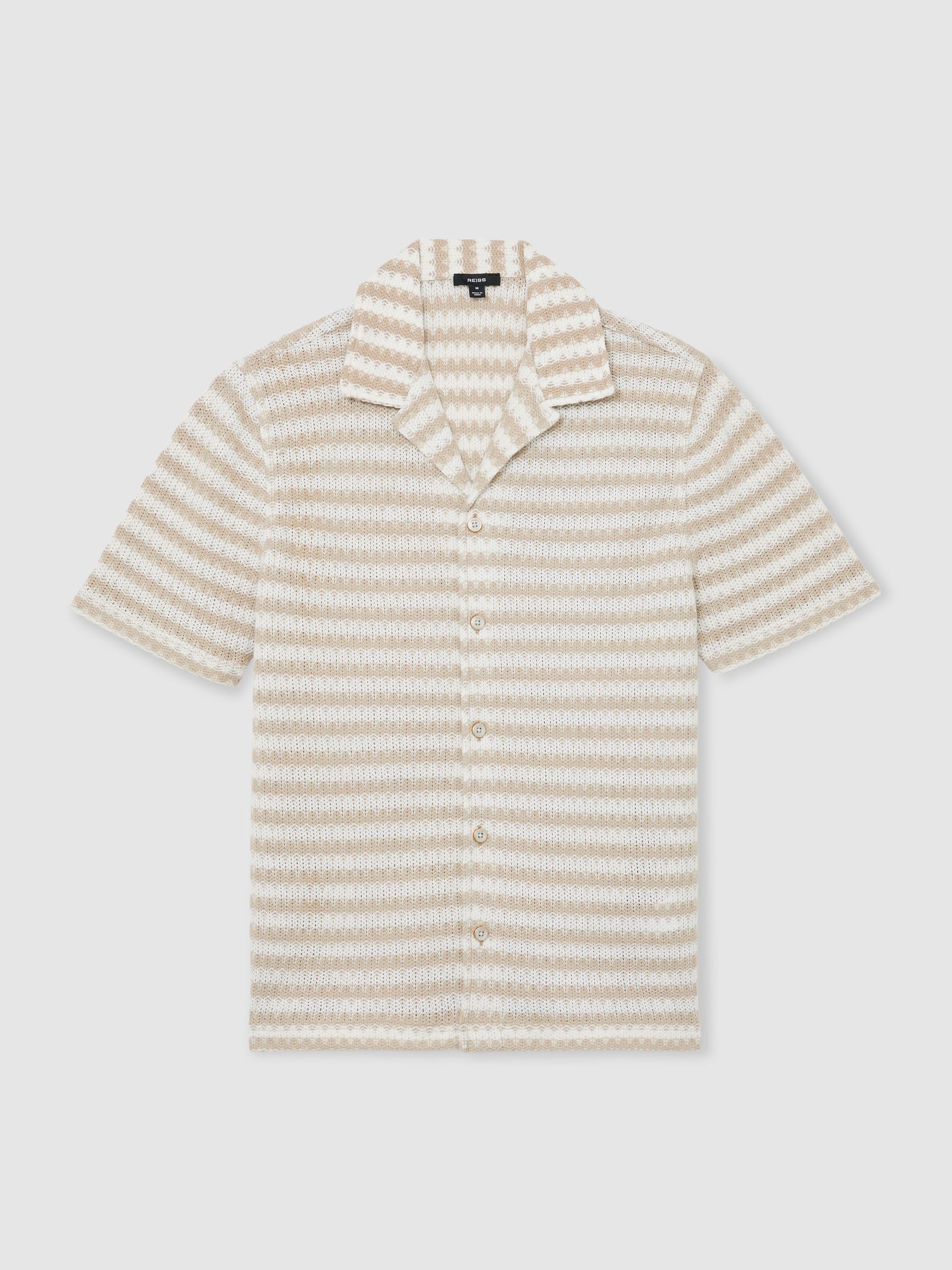 Striped Crochet Cuban-Collar Shirt in White/Oatmeal - Image 2 of 6
