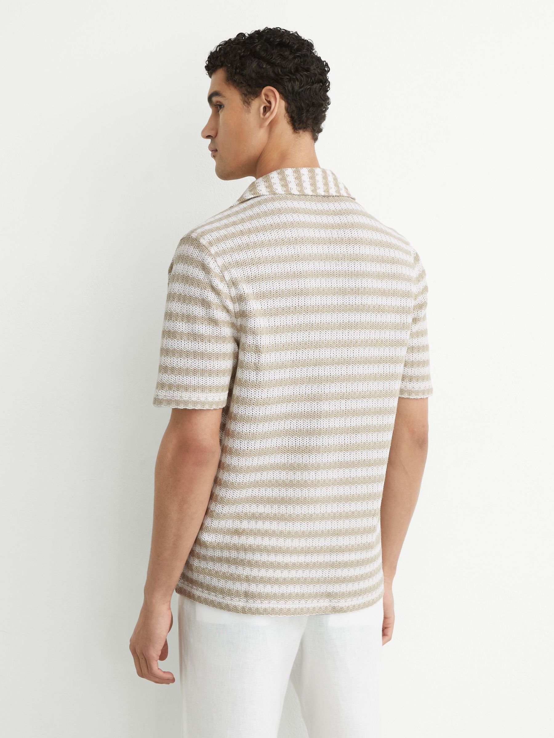 Striped Crochet Cuban-Collar Shirt in White/Oatmeal - Image 5 of 6