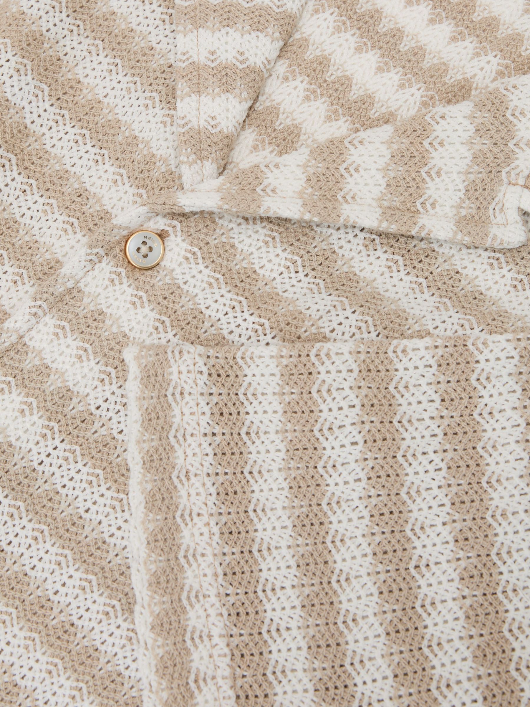 Striped Crochet Cuban-Collar Shirt in White/Oatmeal - image 3