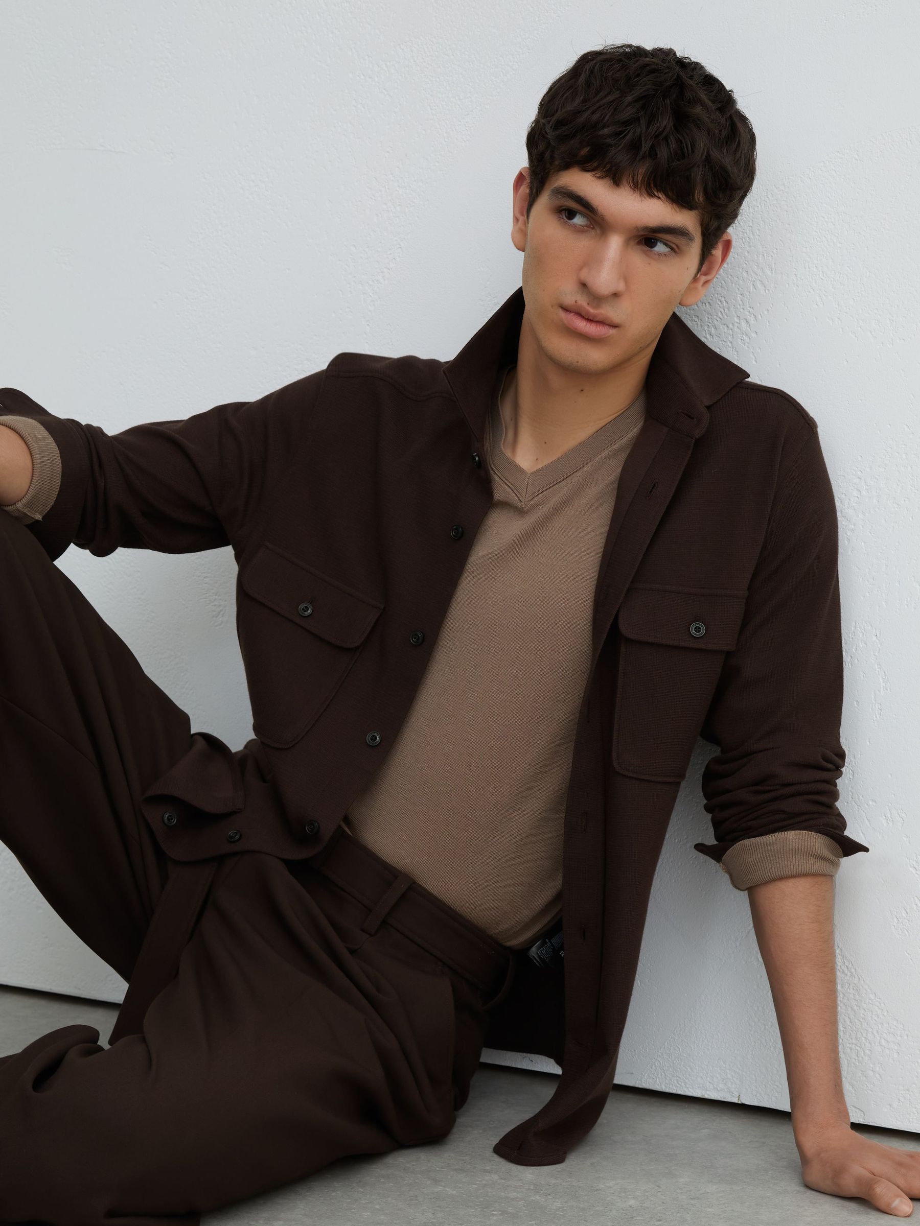 Textured Twin-Pocket Overshirt Cotton-Blend in Brown - image 2