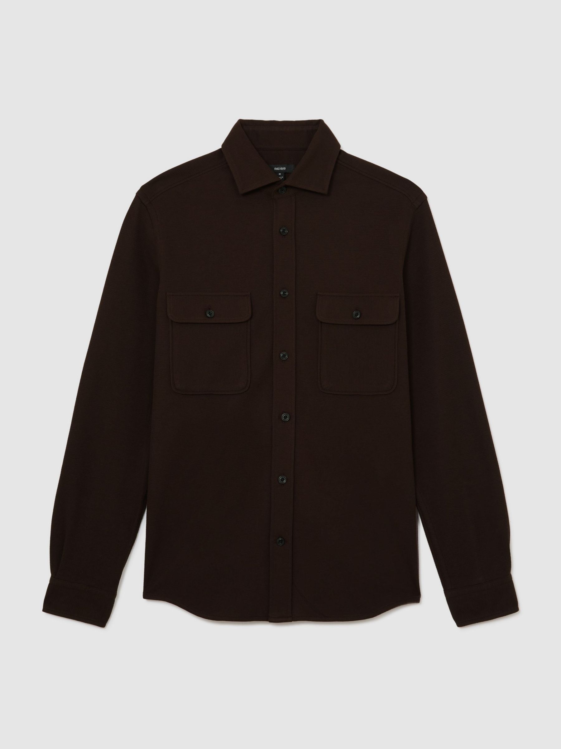 Textured Twin-Pocket Overshirt Cotton-Blend in Brown - Image 2 of 6 Textured Twin-Pocket Overshirt Cotton-Blend in Brown - Image 2 of 6