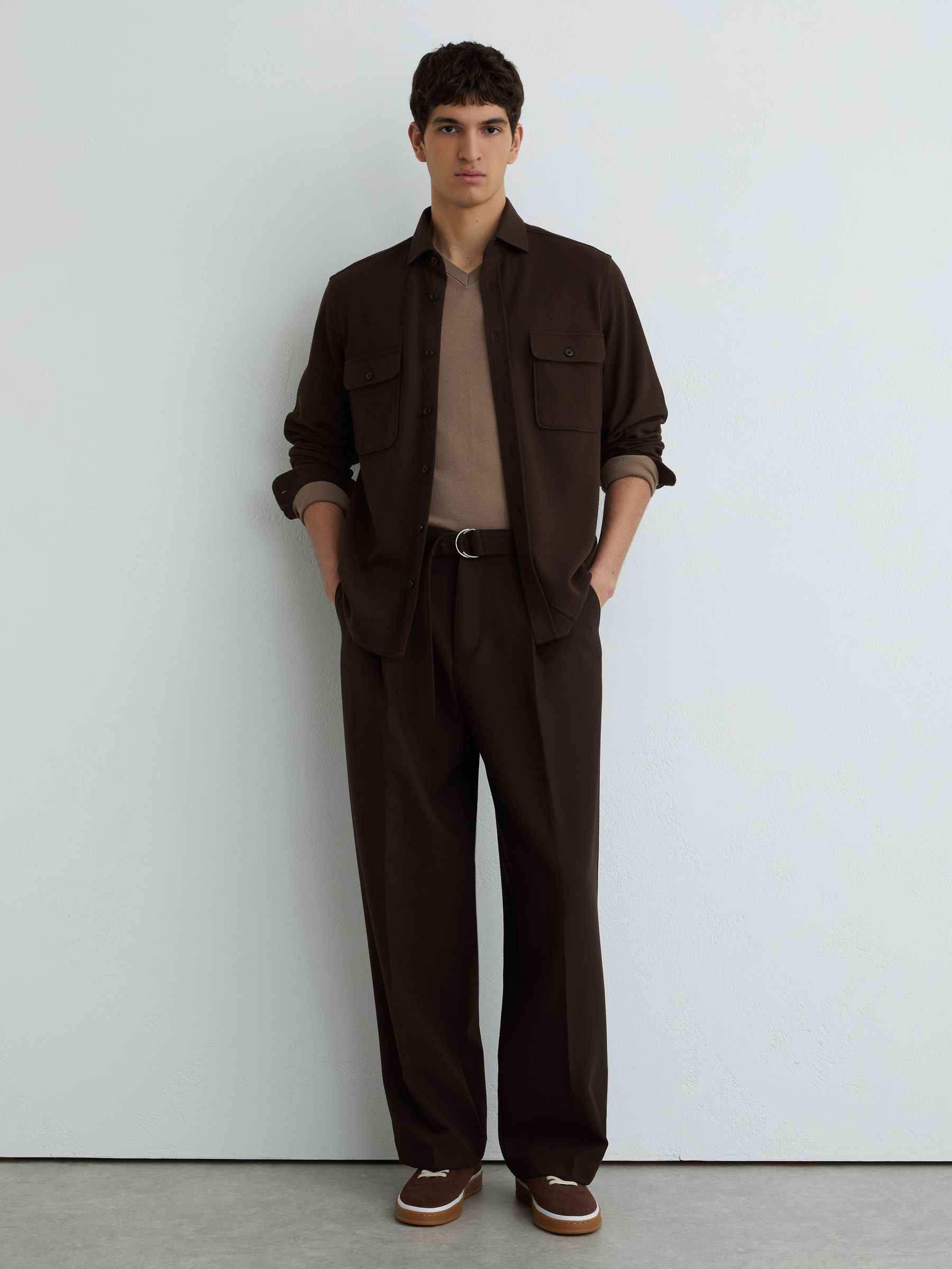 Textured Twin-Pocket Overshirt Cotton-Blend in Brown - Image 3 of 6