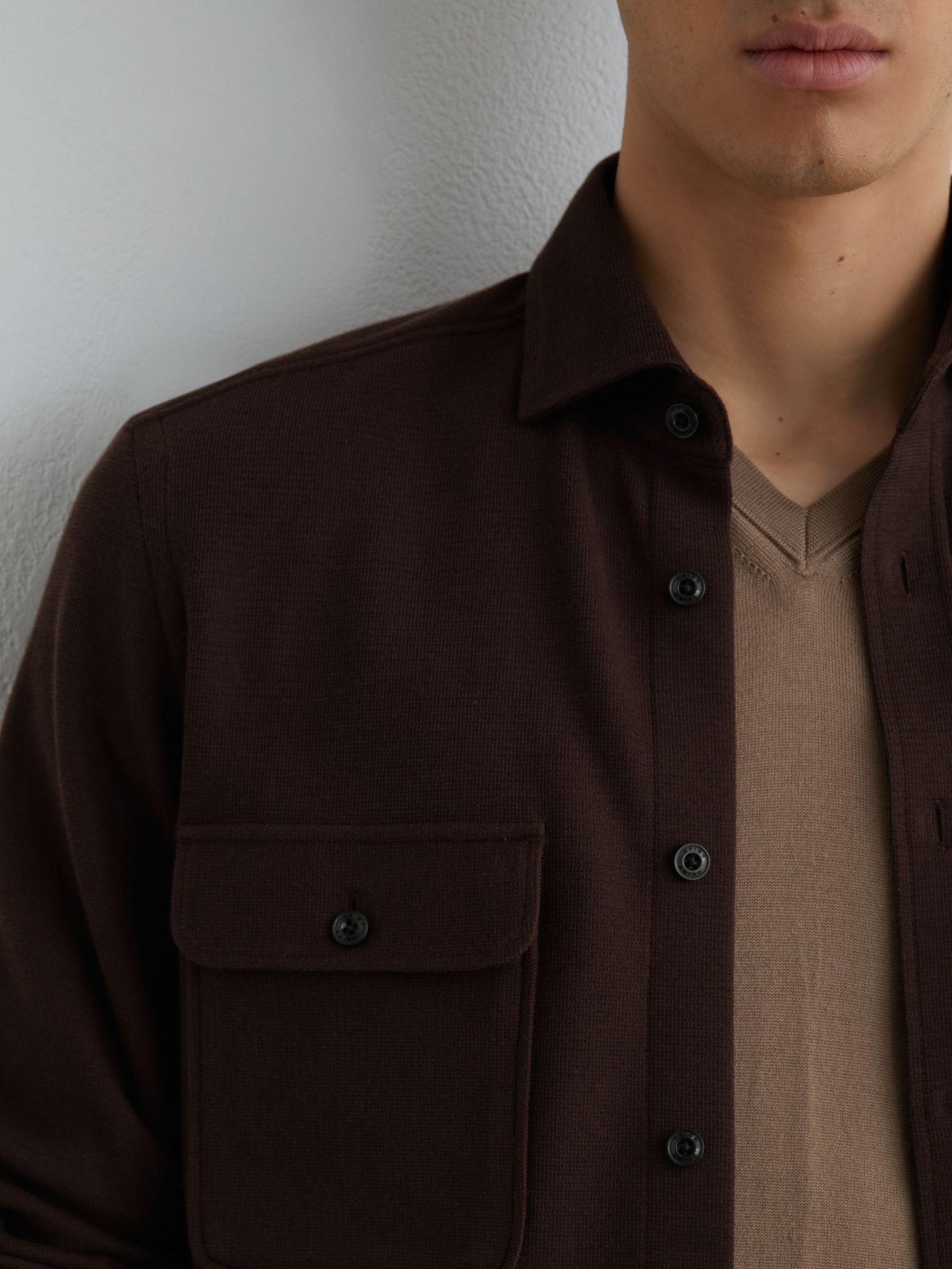 Textured Twin-Pocket Overshirt Cotton-Blend in Brown - Image 4 of 6