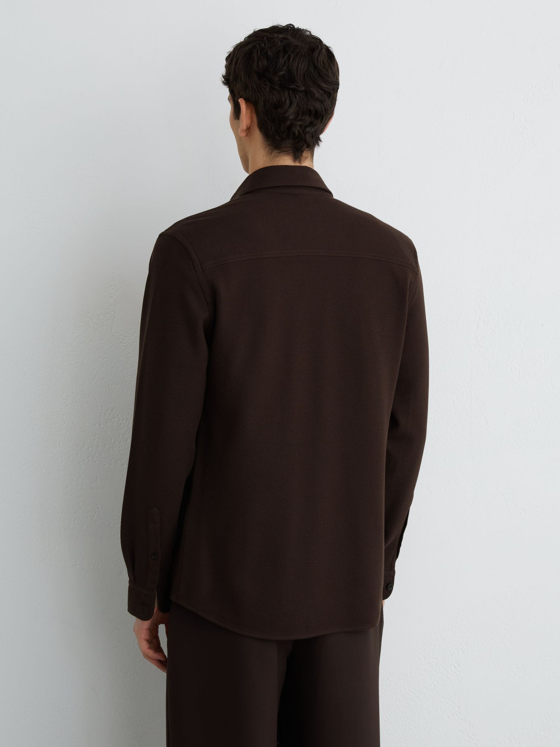 Textured Twin-Pocket Overshirt Cotton-Blend in Brown - image 4