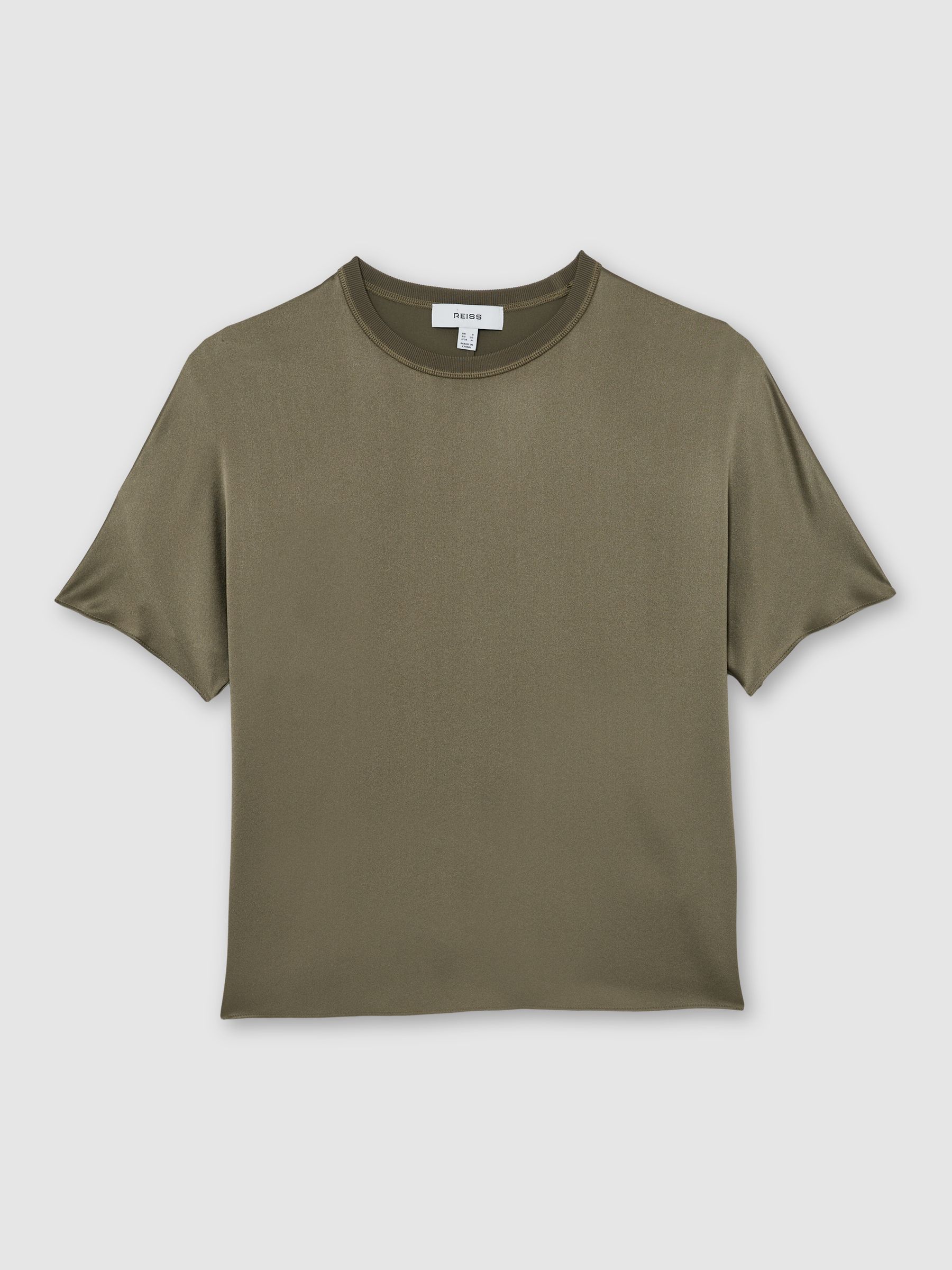 Silk Short-Sleeve Top in Khaki Green - image 1