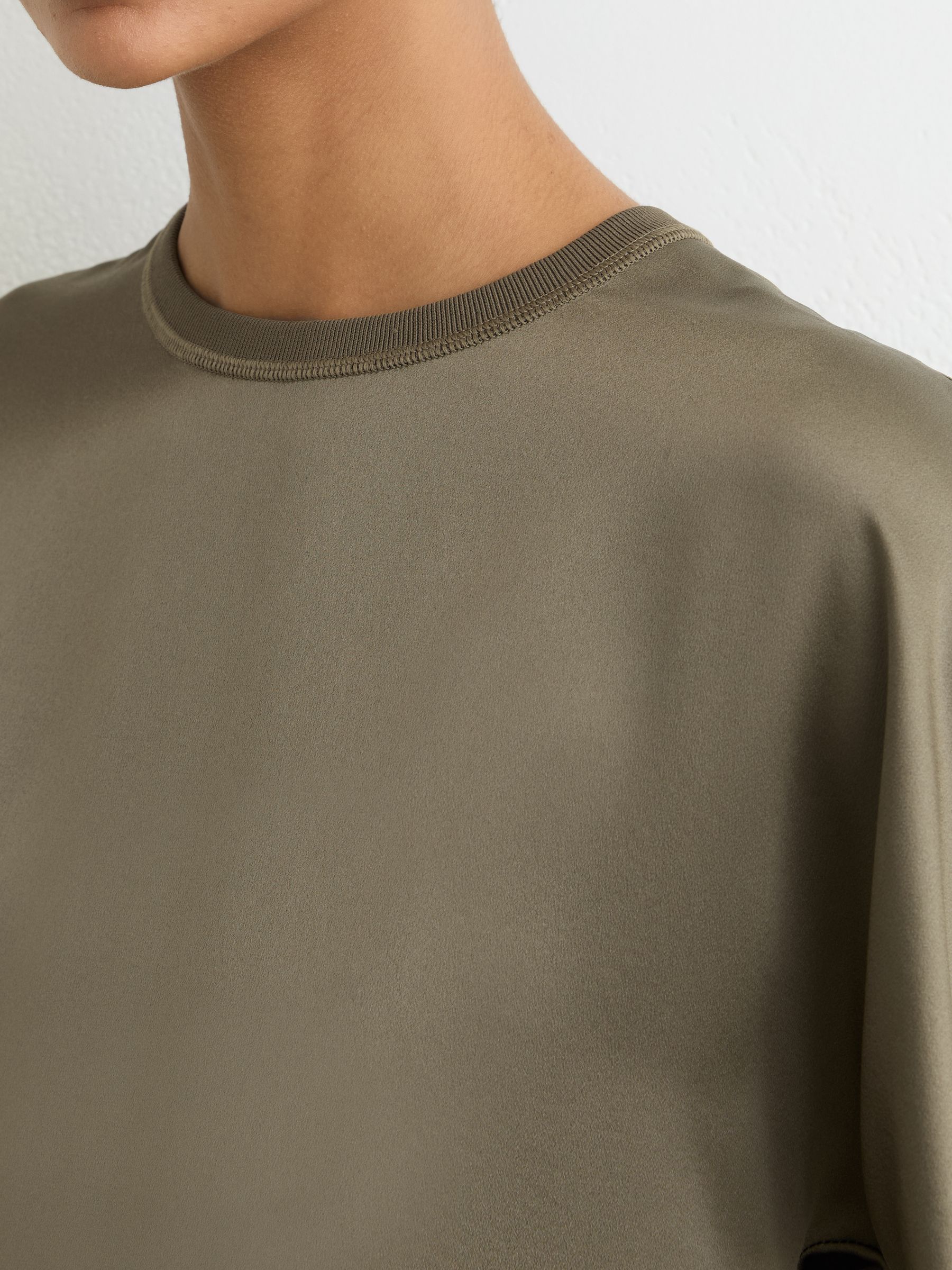 Silk Short-Sleeve Top in Khaki Green - Image 4 of 6