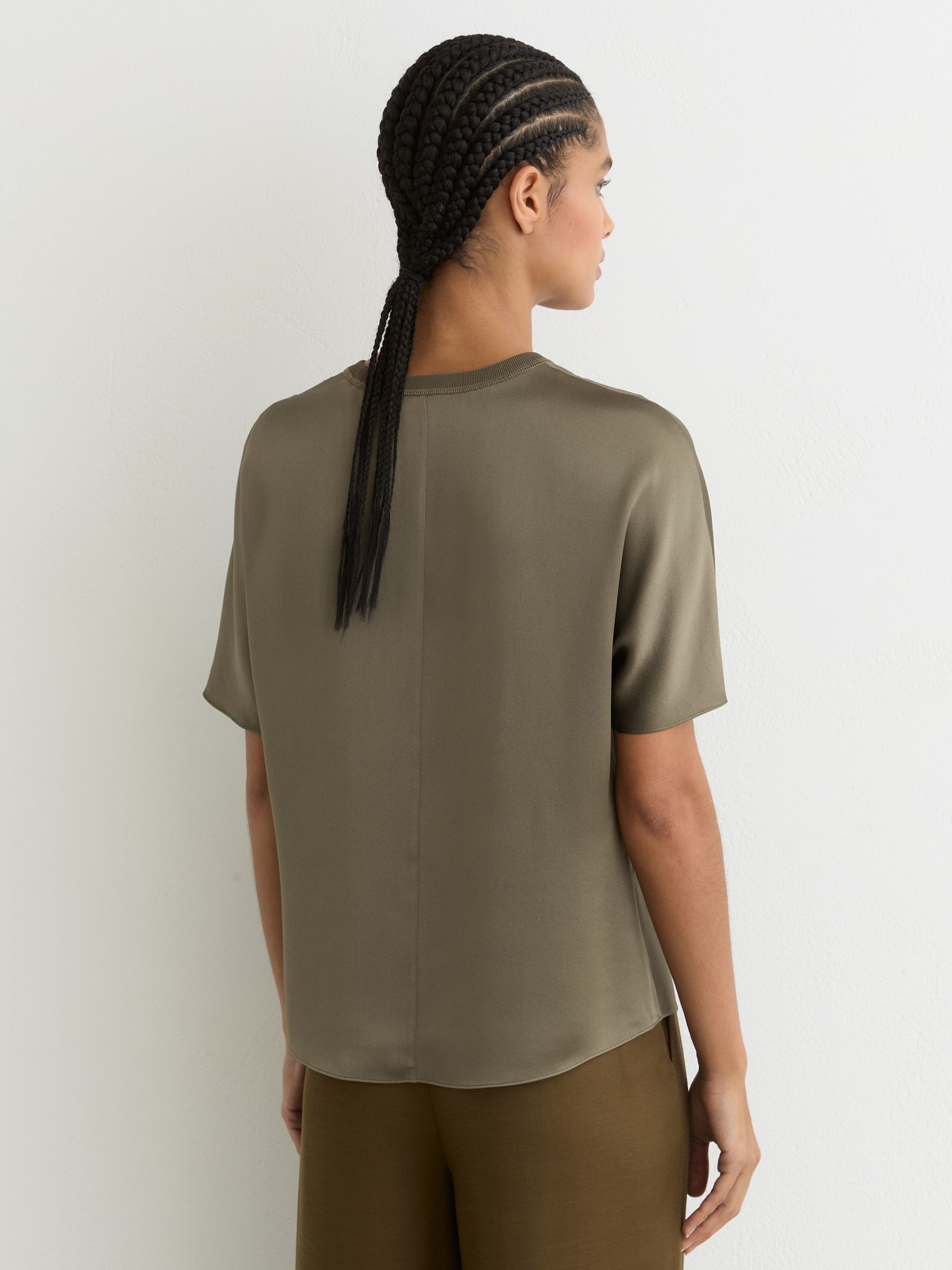 Silk Short-Sleeve Top in Khaki Green - image 4