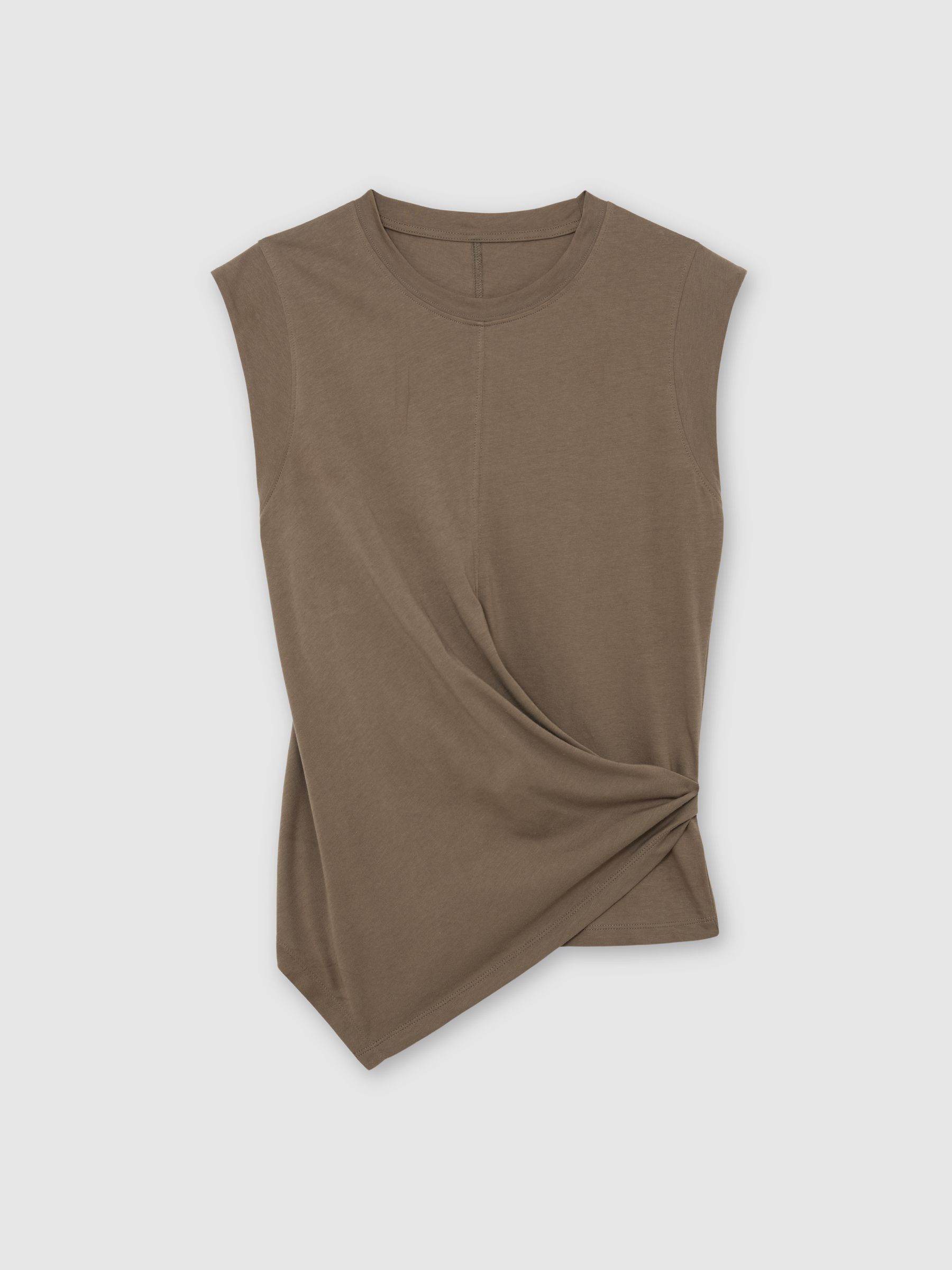 Cotton Drape Cap-Sleeve T-Shirt in Khaki Green - Image 2 of 6