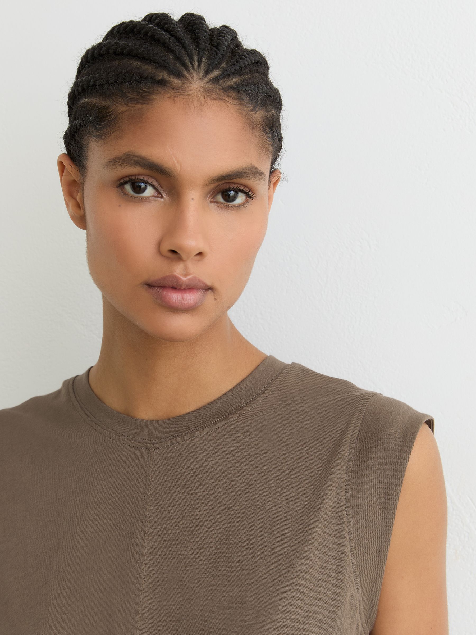 Cotton Drape Cap-Sleeve T-Shirt in Khaki Green - image 5
