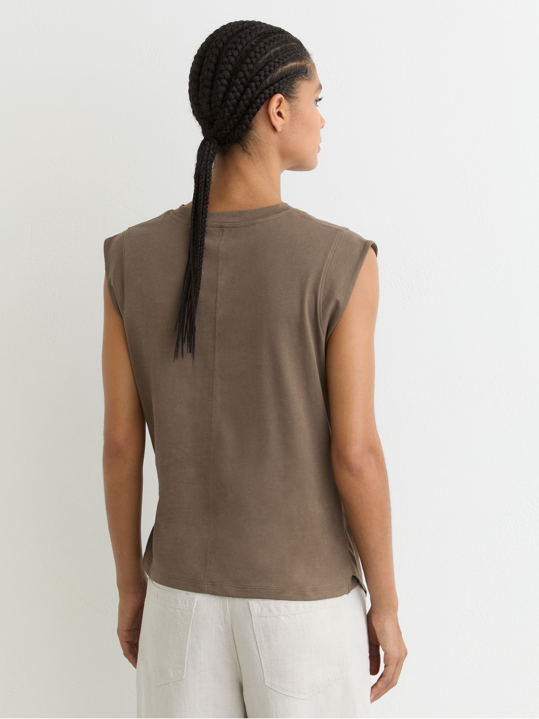 Cotton Drape Cap-Sleeve T-Shirt in Khaki Green - image 4