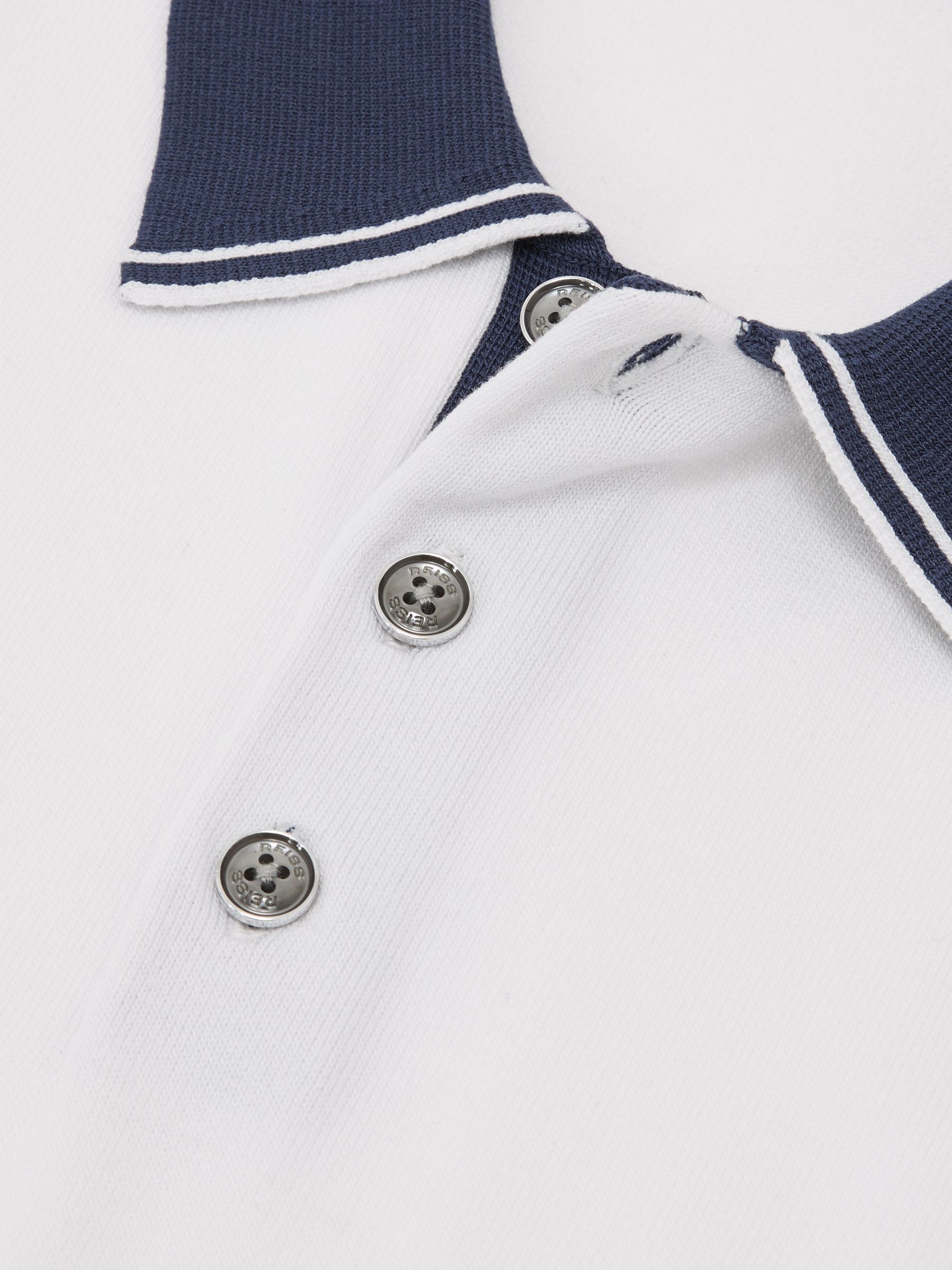 Colour-Block Knitted Polo Shirt in White/Airforce Blue - image 4