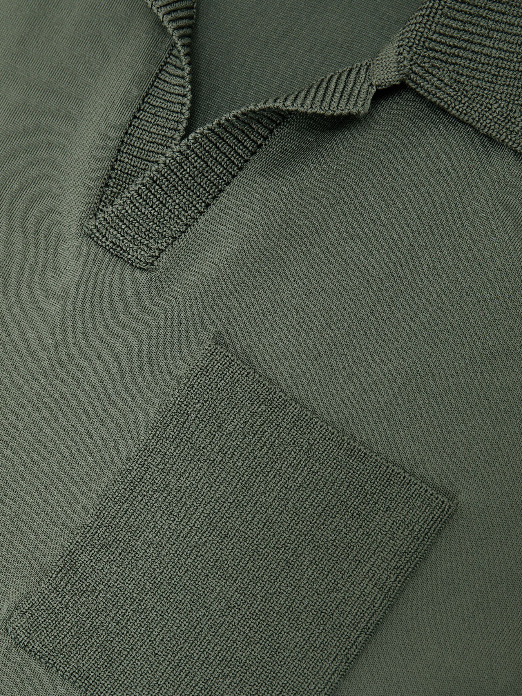 Knitted Open-Collar Polo Jumper in Steel Green - Image 6 of 6