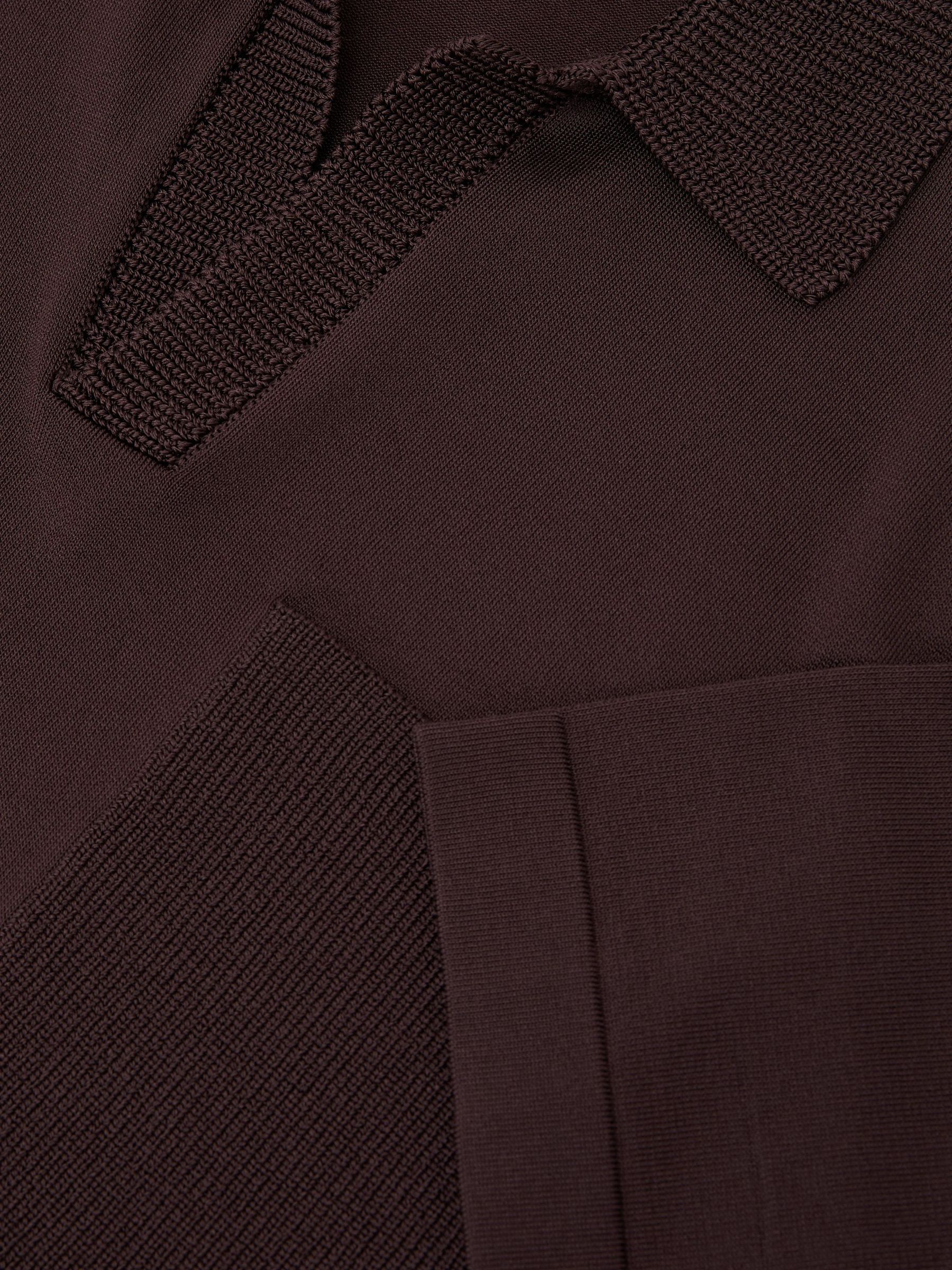 Knitted Open-Collar Polo Jumper in Chocolate Brown - Image 6 of 6