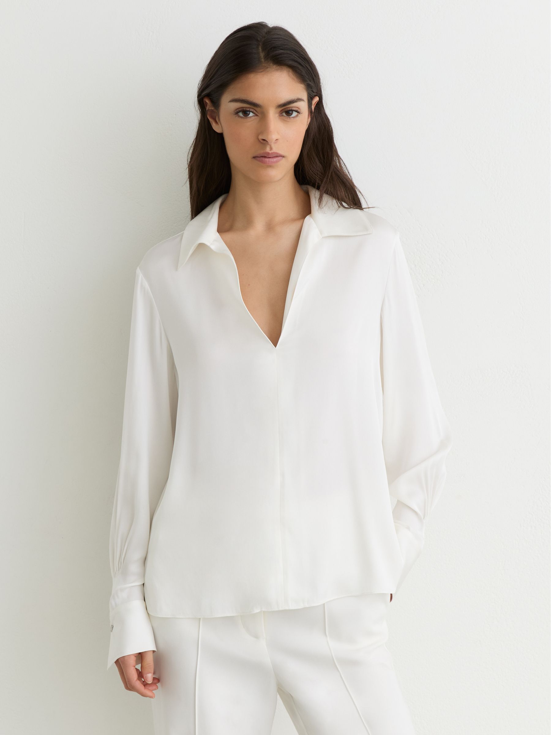 Silk-Blend Open-Collar Shirt in Ivory - image 4