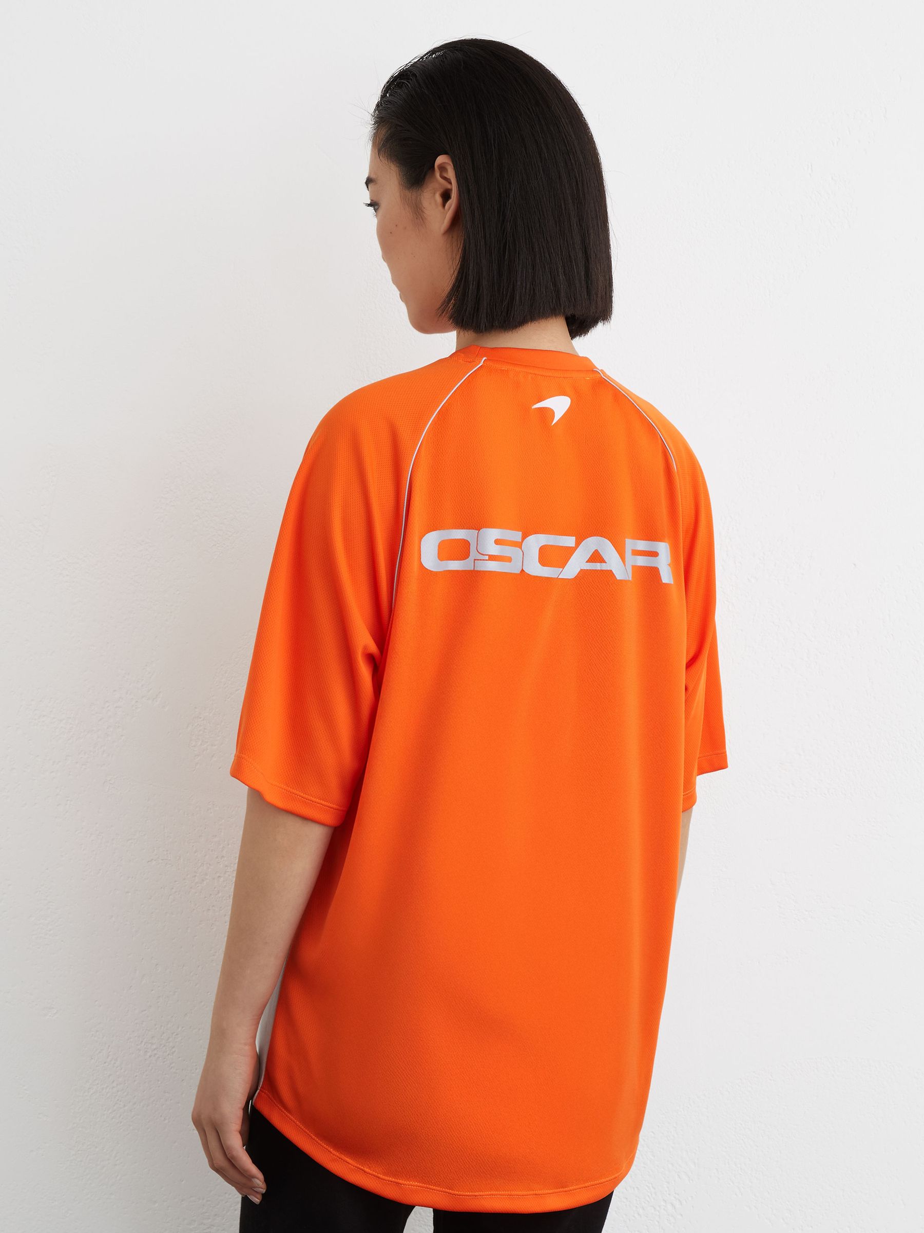 McLaren Racing Relaxed Contrast Driver T-Shirt Unisex-Fit in Papaya Orange - Image 6 of 8