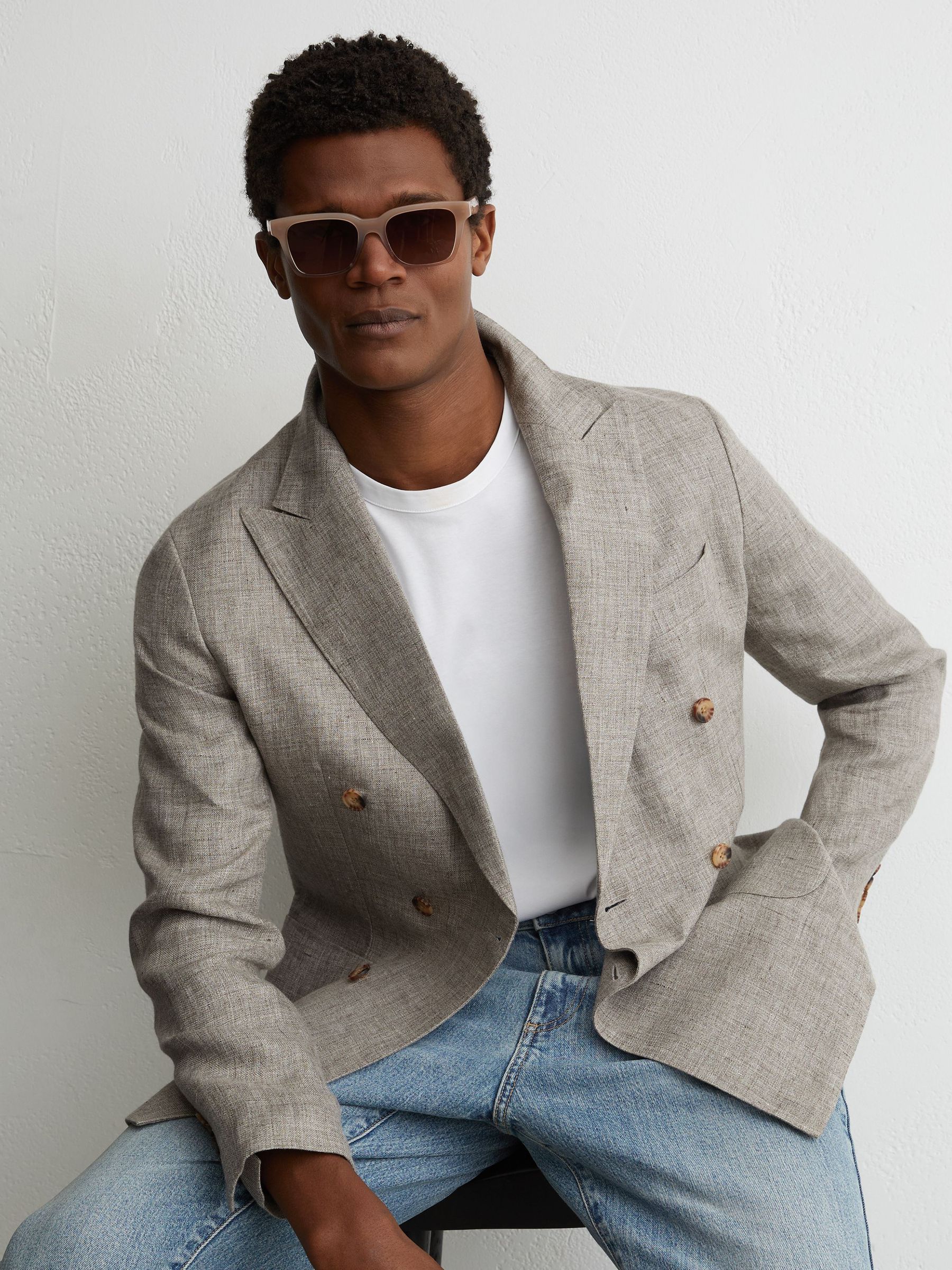 MessyWeekend Rectangle-Frame Sunglasses in Taupe - Image 1 of 6