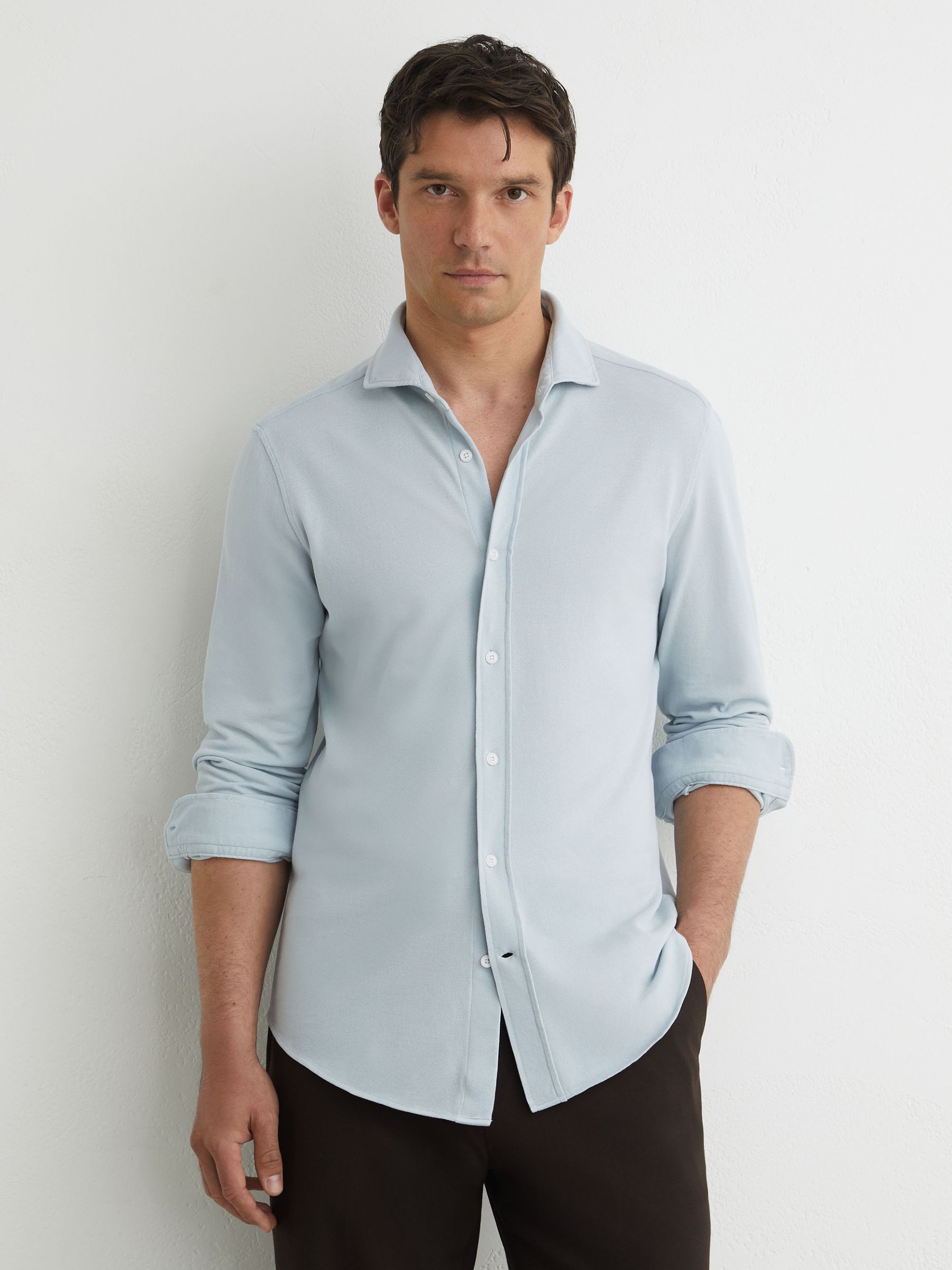 Cotton-Piqué Garment-Dyed Shirt Regular-Fit in Soft Blue - Image 1 of 6