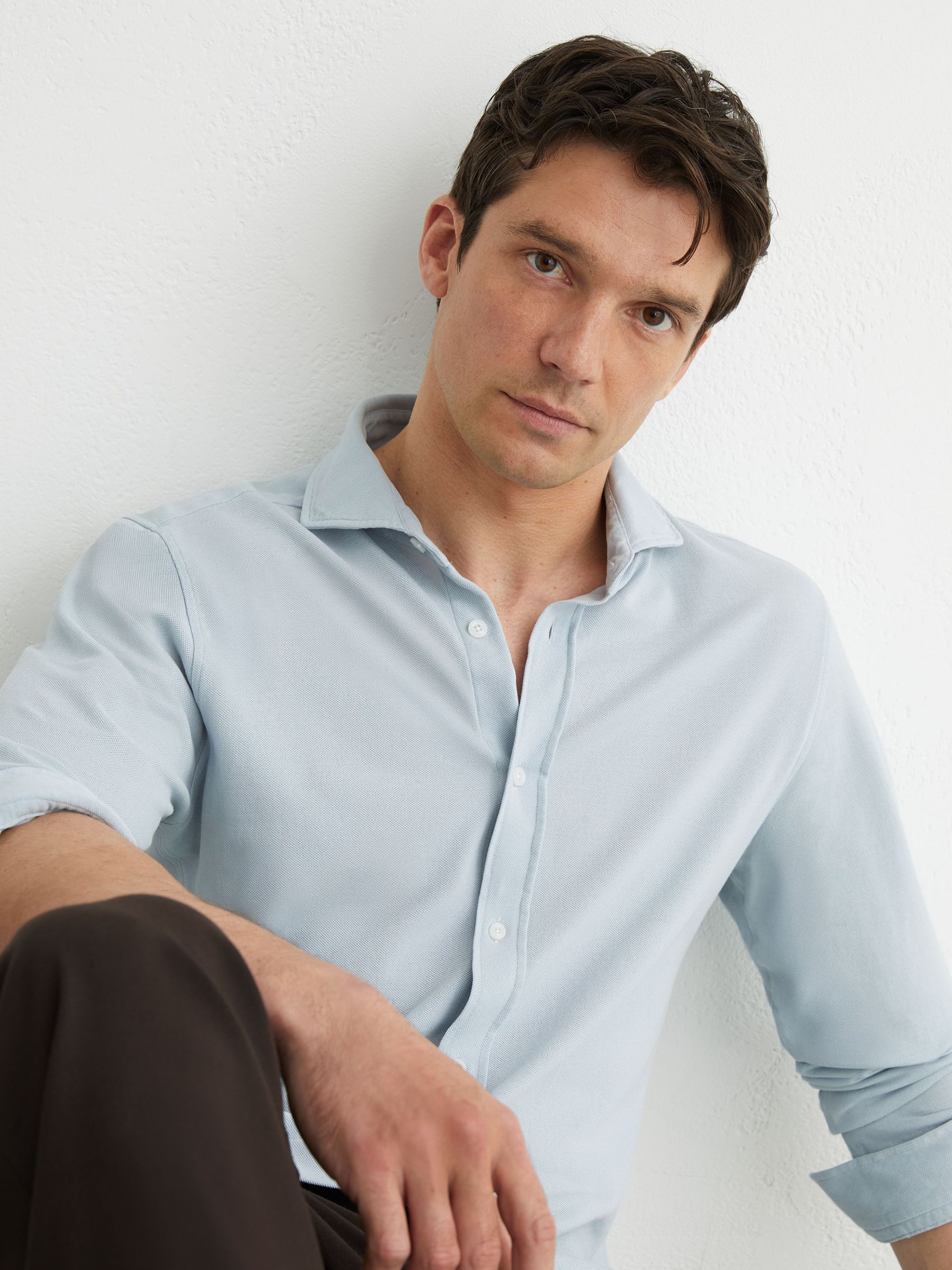 Cotton-Piqué Garment-Dyed Shirt Regular-Fit in Soft Blue - Image 6 of 6