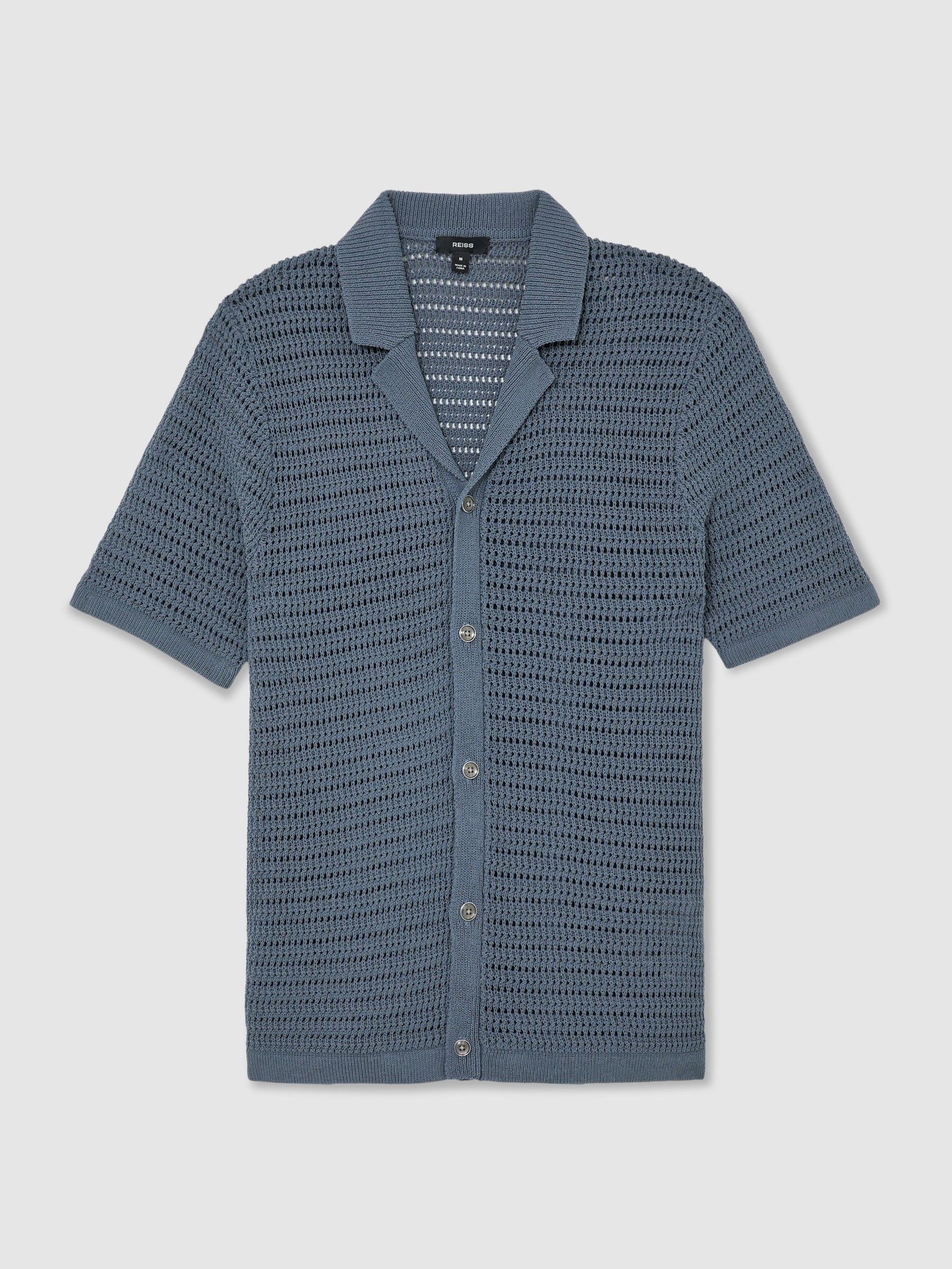 Open-Knit Button-Through Shirt in Airforce Blue - Image 2 of 6