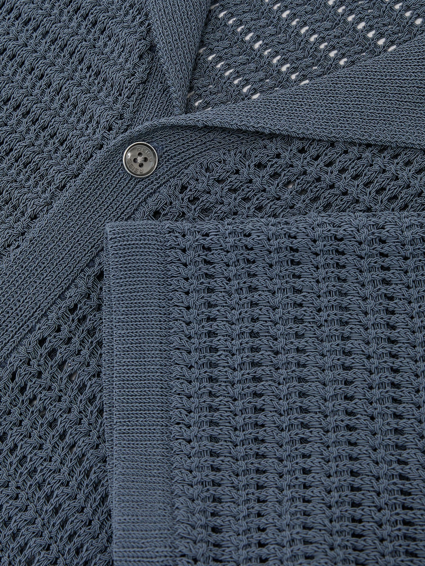 Open-Knit Button-Through Shirt in Airforce Blue - Image 6 of 6