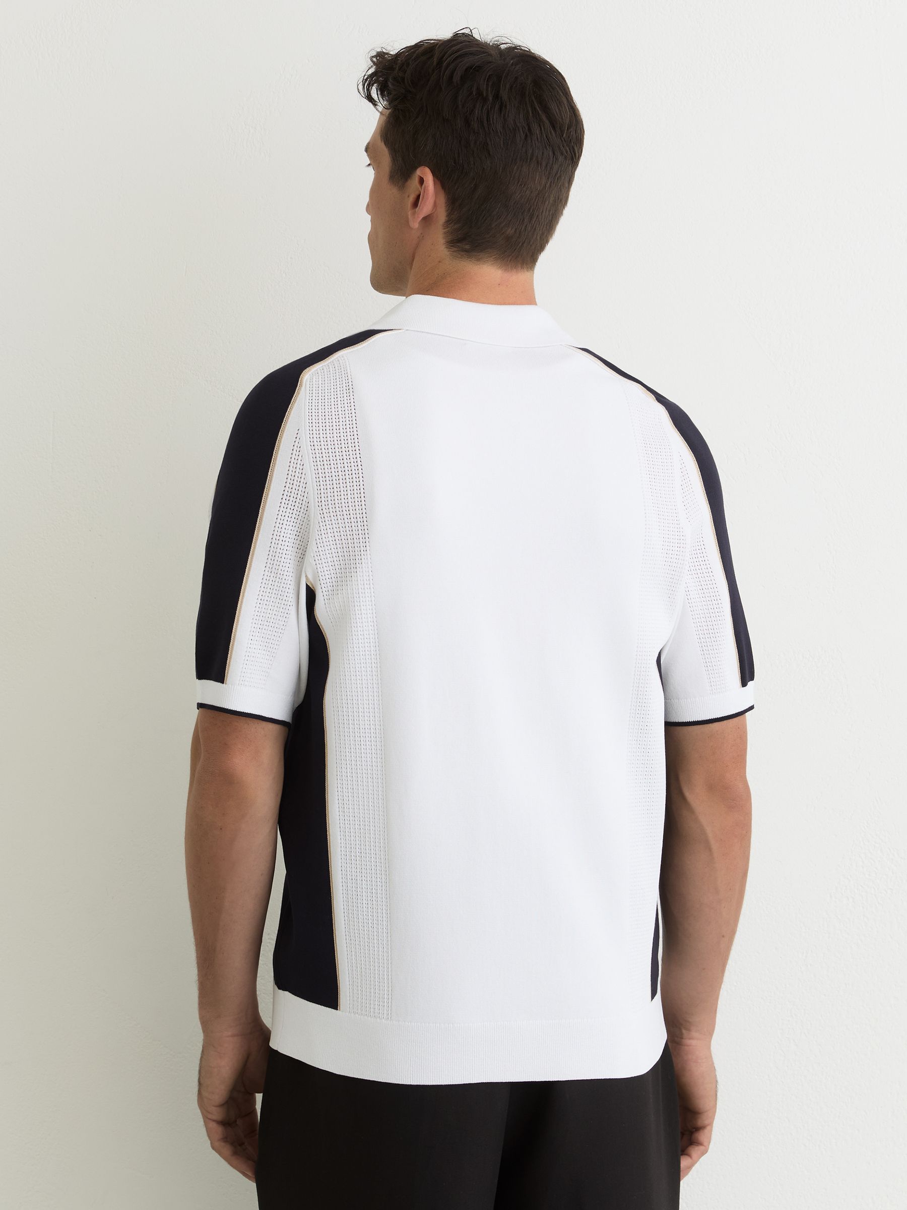 Colour-Block Knit Button-Through Shirt in Navy/White - Image 5 of 6