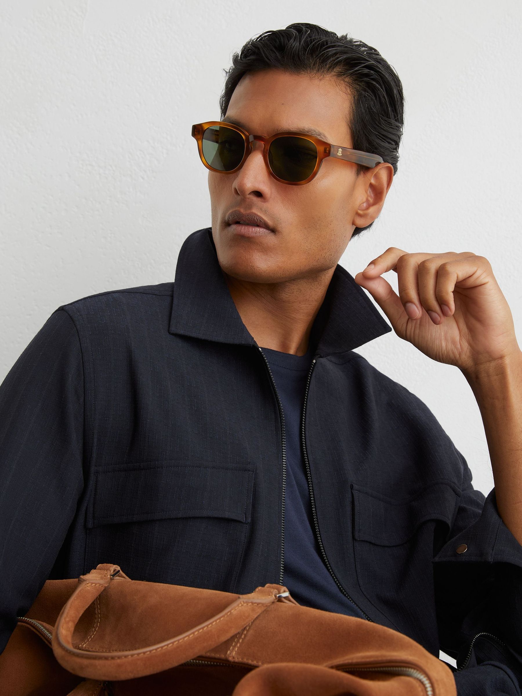 MessyWeekend Round-Frame Sunglasses in Tortoise / Green - Image 1 of 6