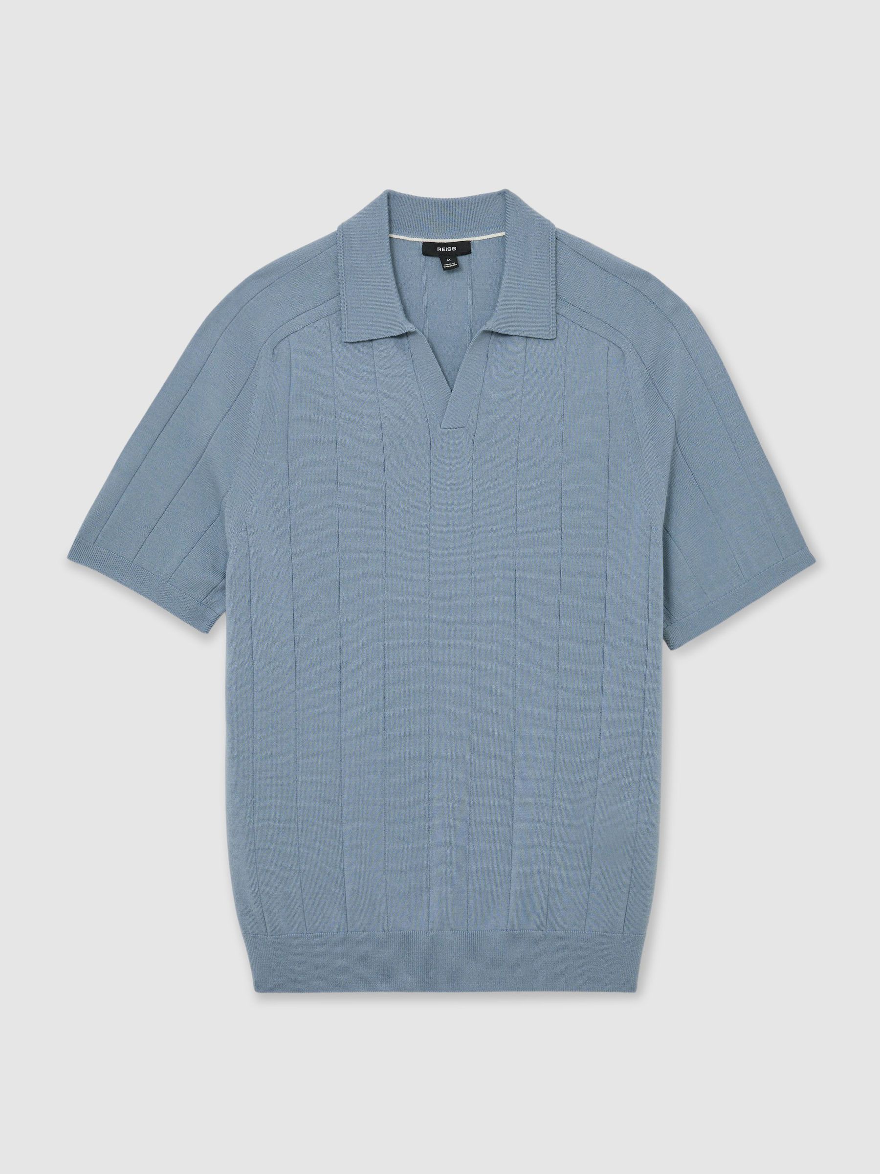 Merino Wool Wide-Rib Polo Jumper in Armour Blue - Image 2 of 6
