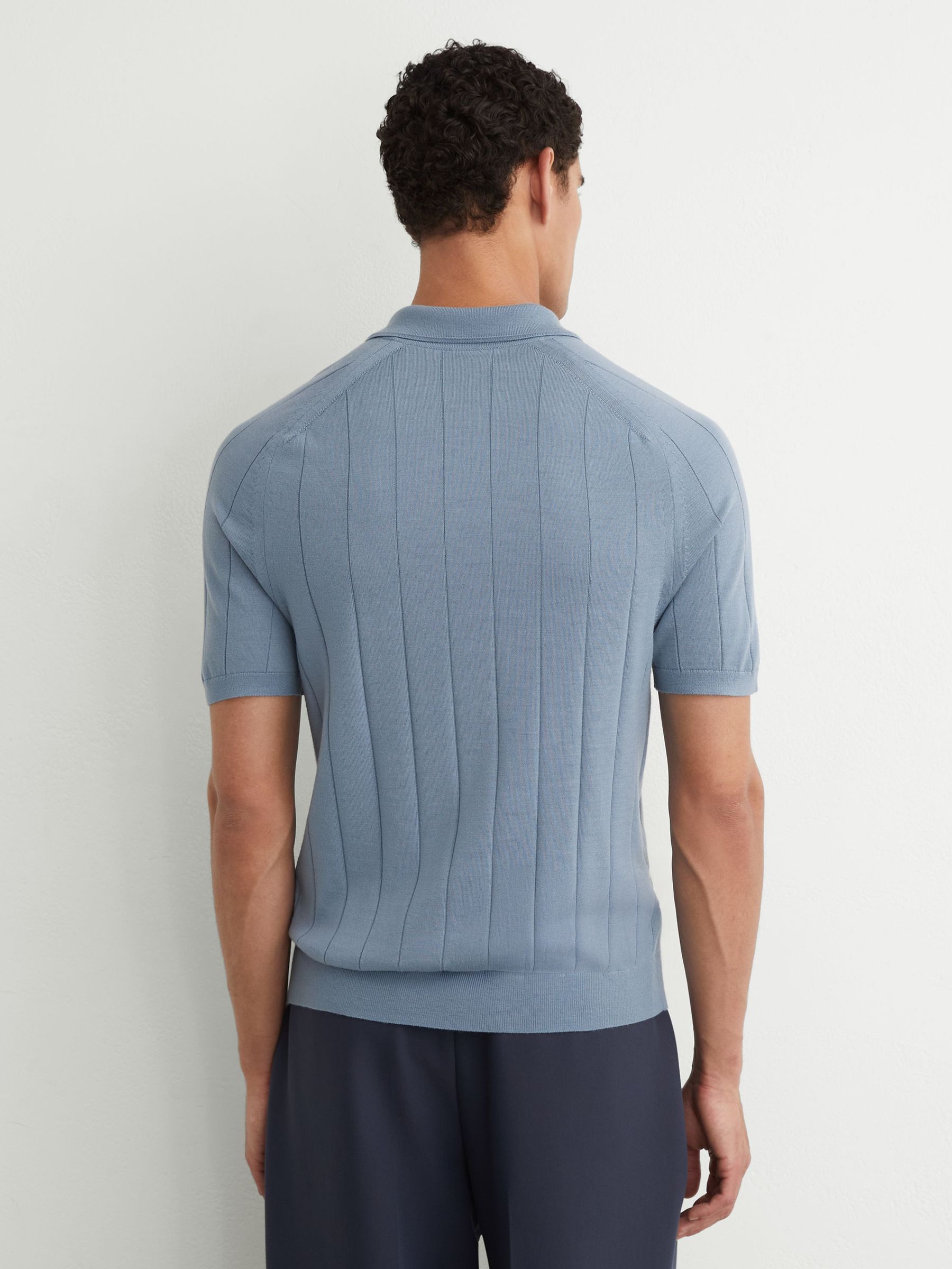Merino Wool Wide-Rib Polo Jumper in Armour Blue - Image 5 of 6