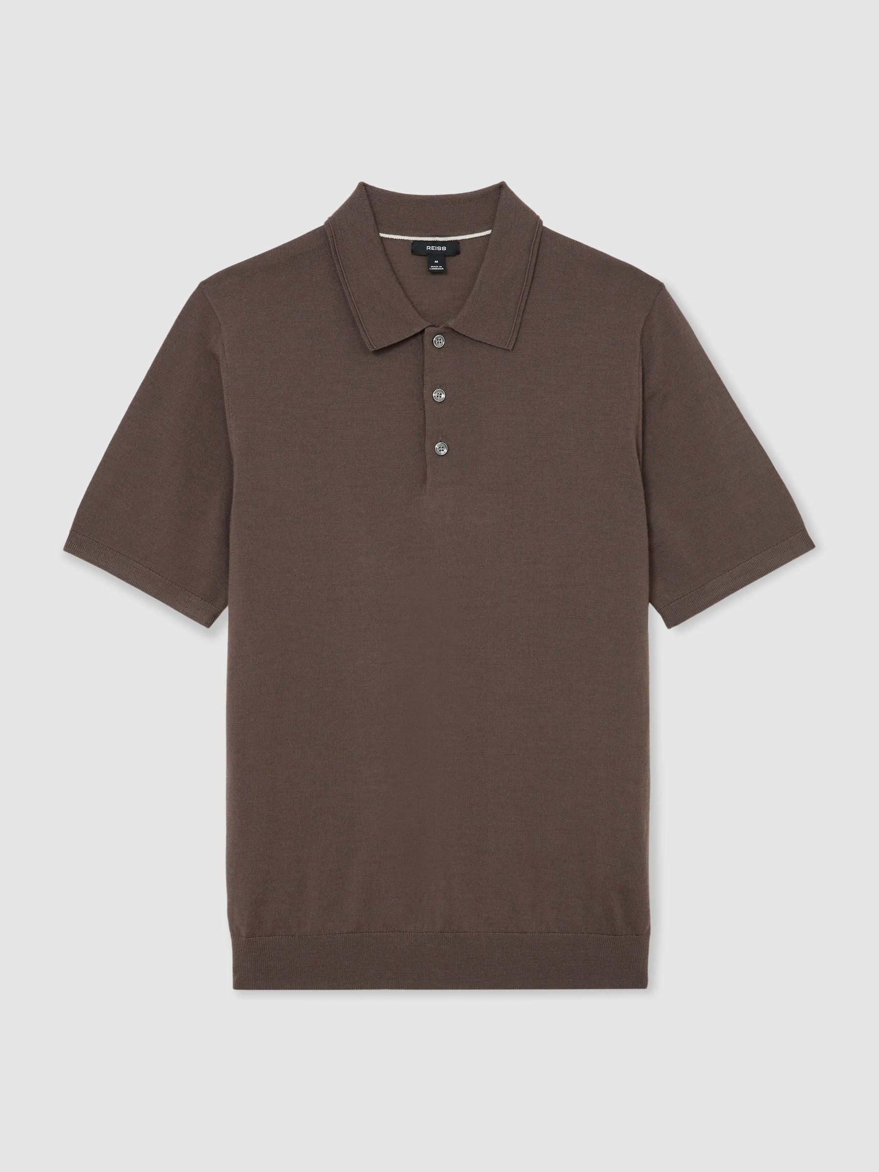 Merino Wool Short-Sleeve Polo Shirt in Ridge Brown - image 1