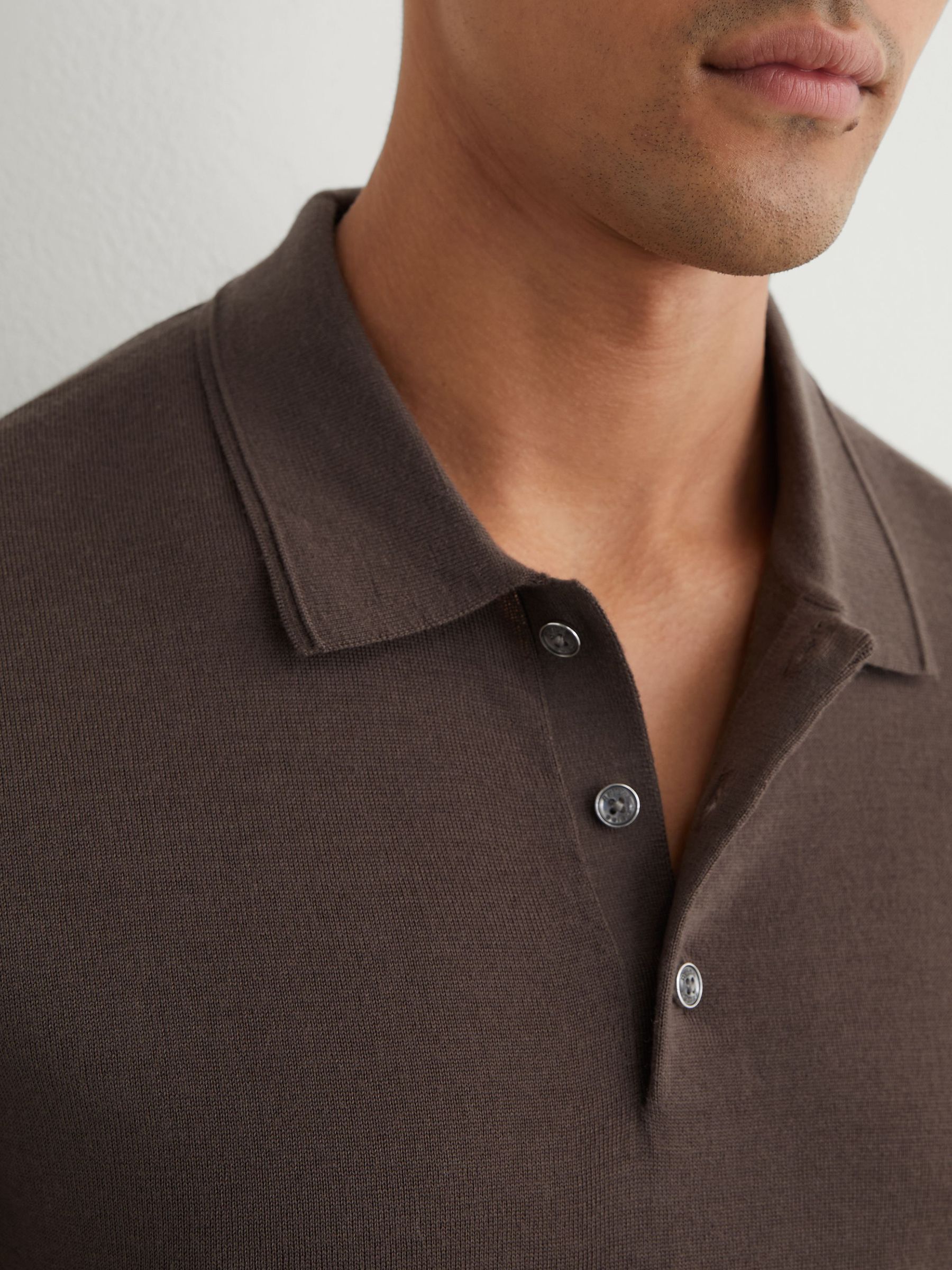Merino Wool Short-Sleeve Polo Shirt in Ridge Brown - Image 4 of 6