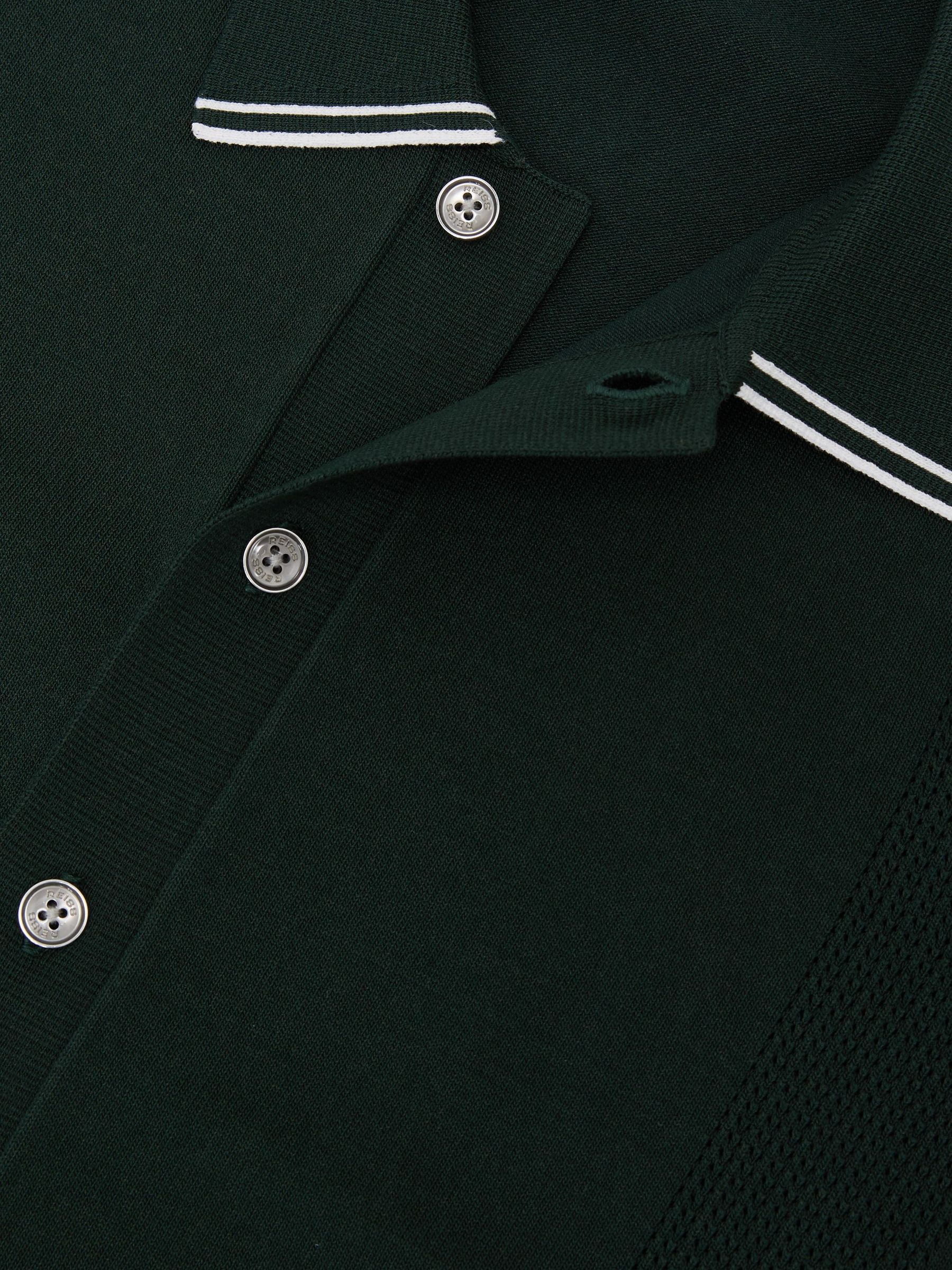 Colour-Block Knit Button-Through Shirt in Dark Green/White - image 3