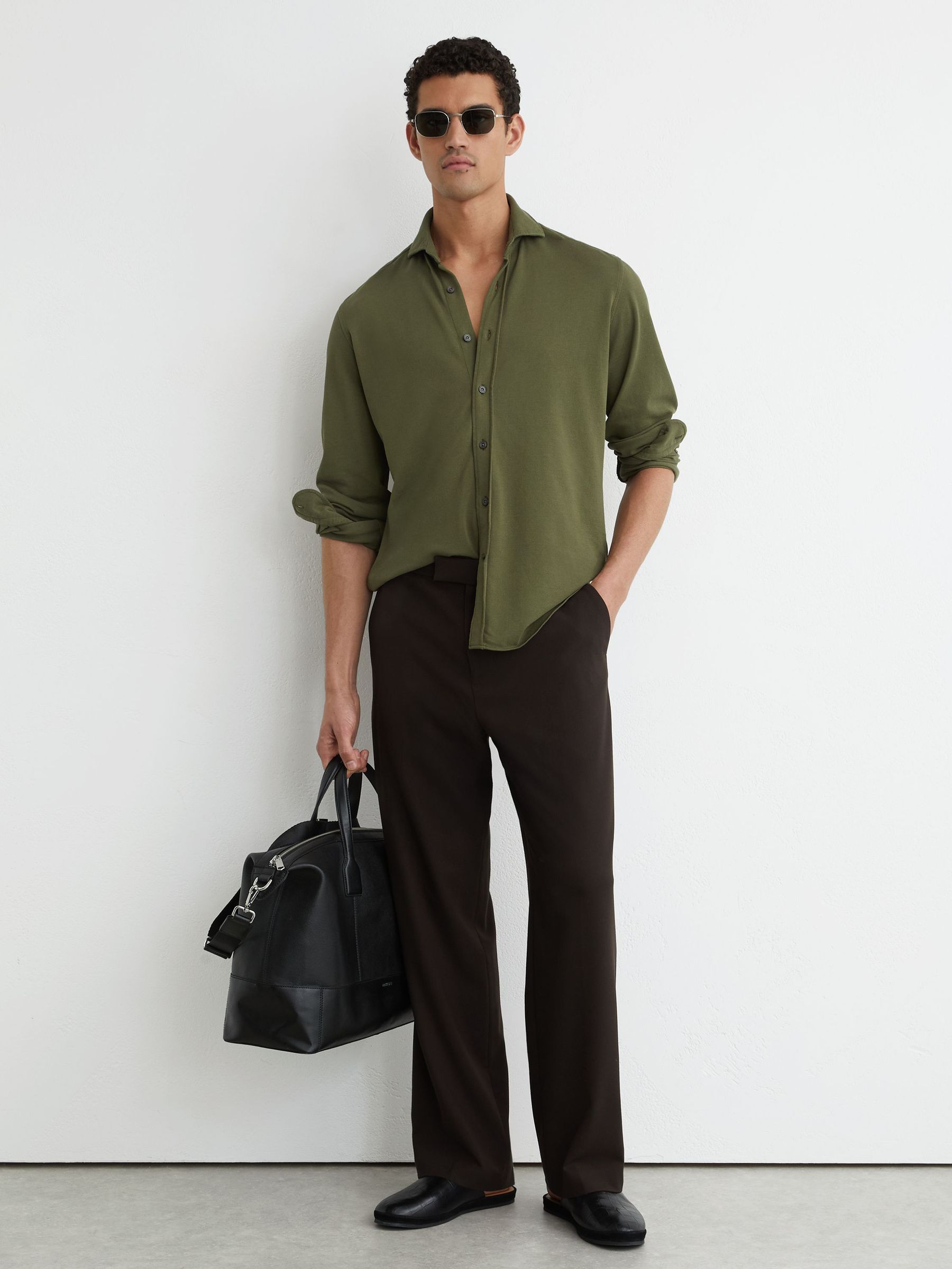Cotton-Piqué Garment-Dyed Shirt Regular-Fit in Green - Image 3 of 6