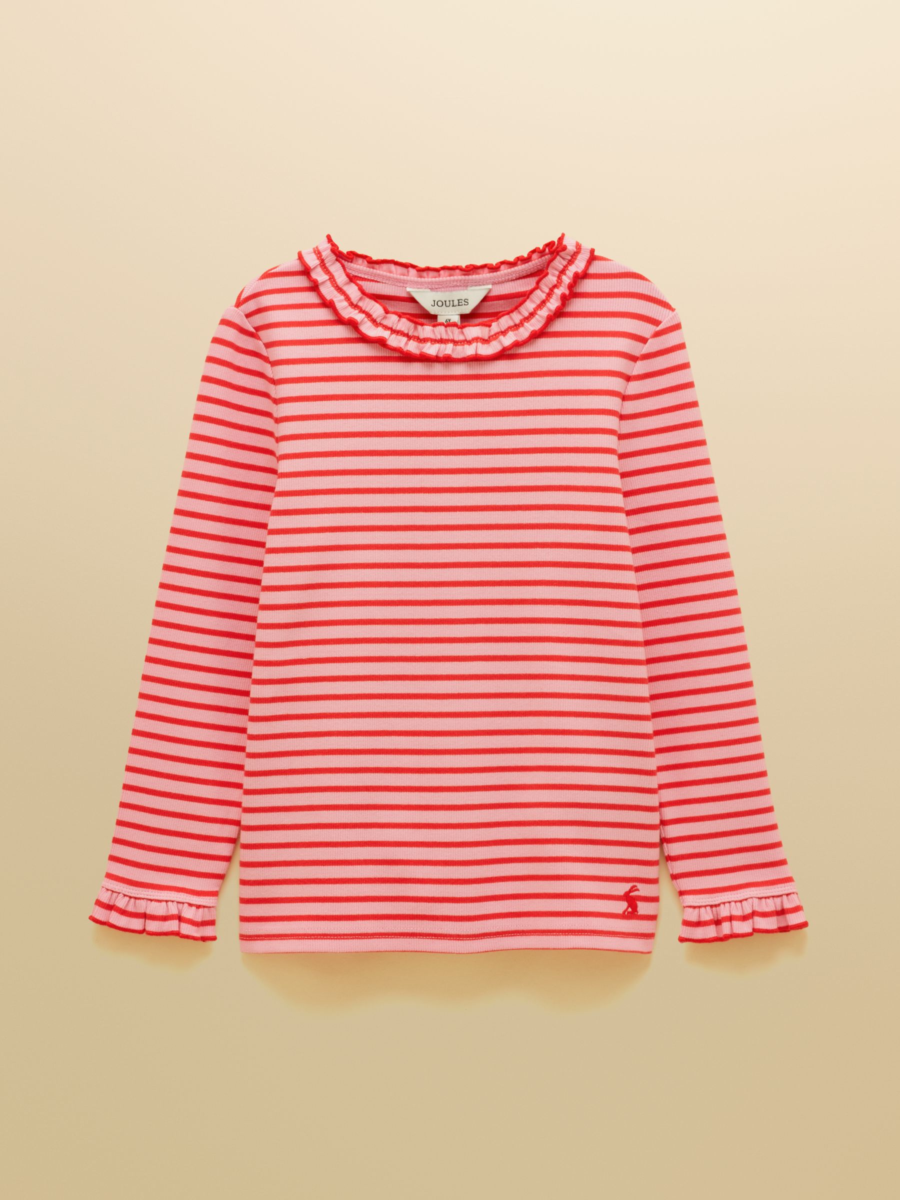 Girls' Sophie Red & Pink Striped Long Sleeve Ribbed Top - Image 1 of 5