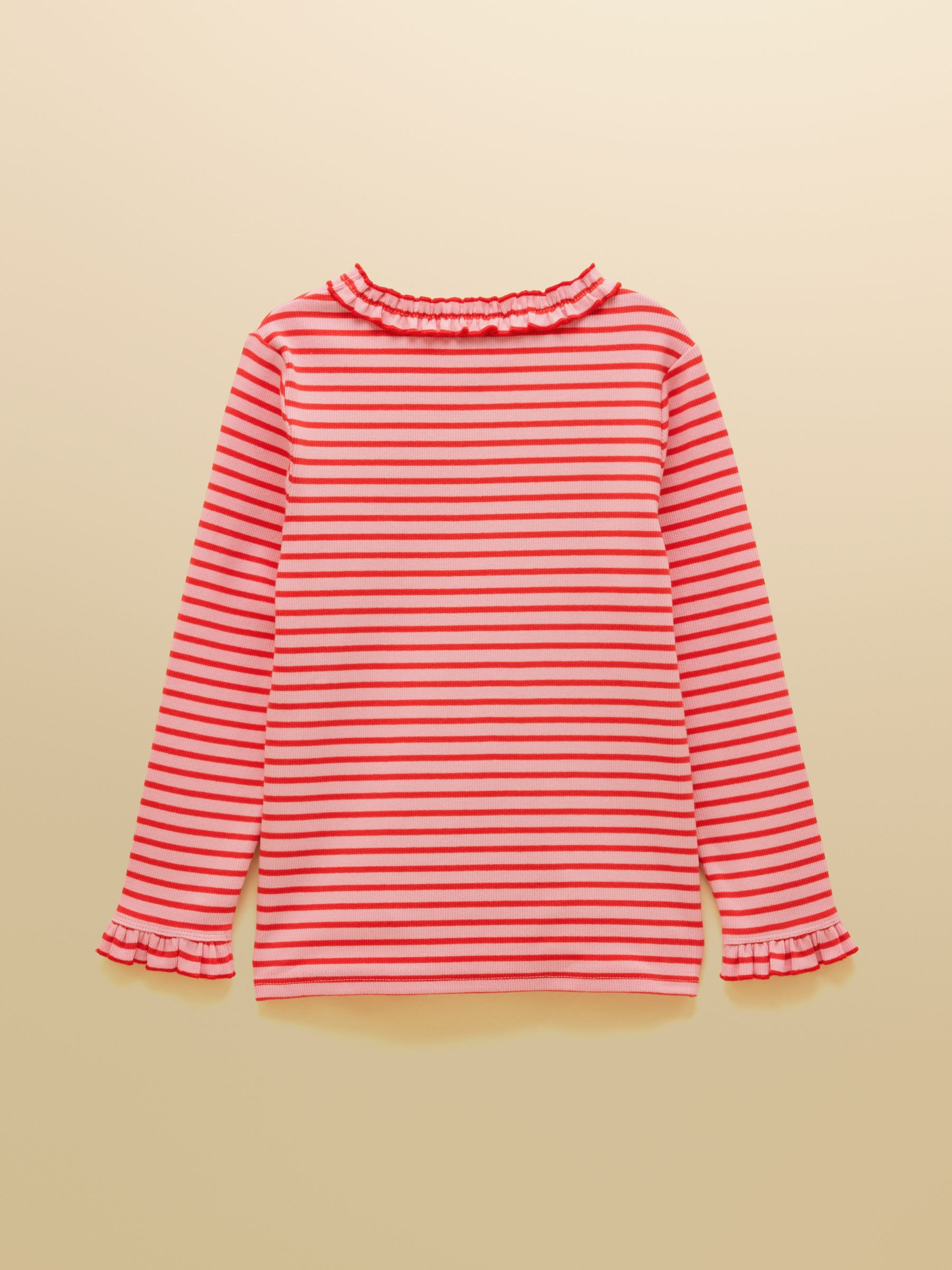Girls' Sophie Red & Pink Striped Long Sleeve Ribbed Top - Image 2 of 5