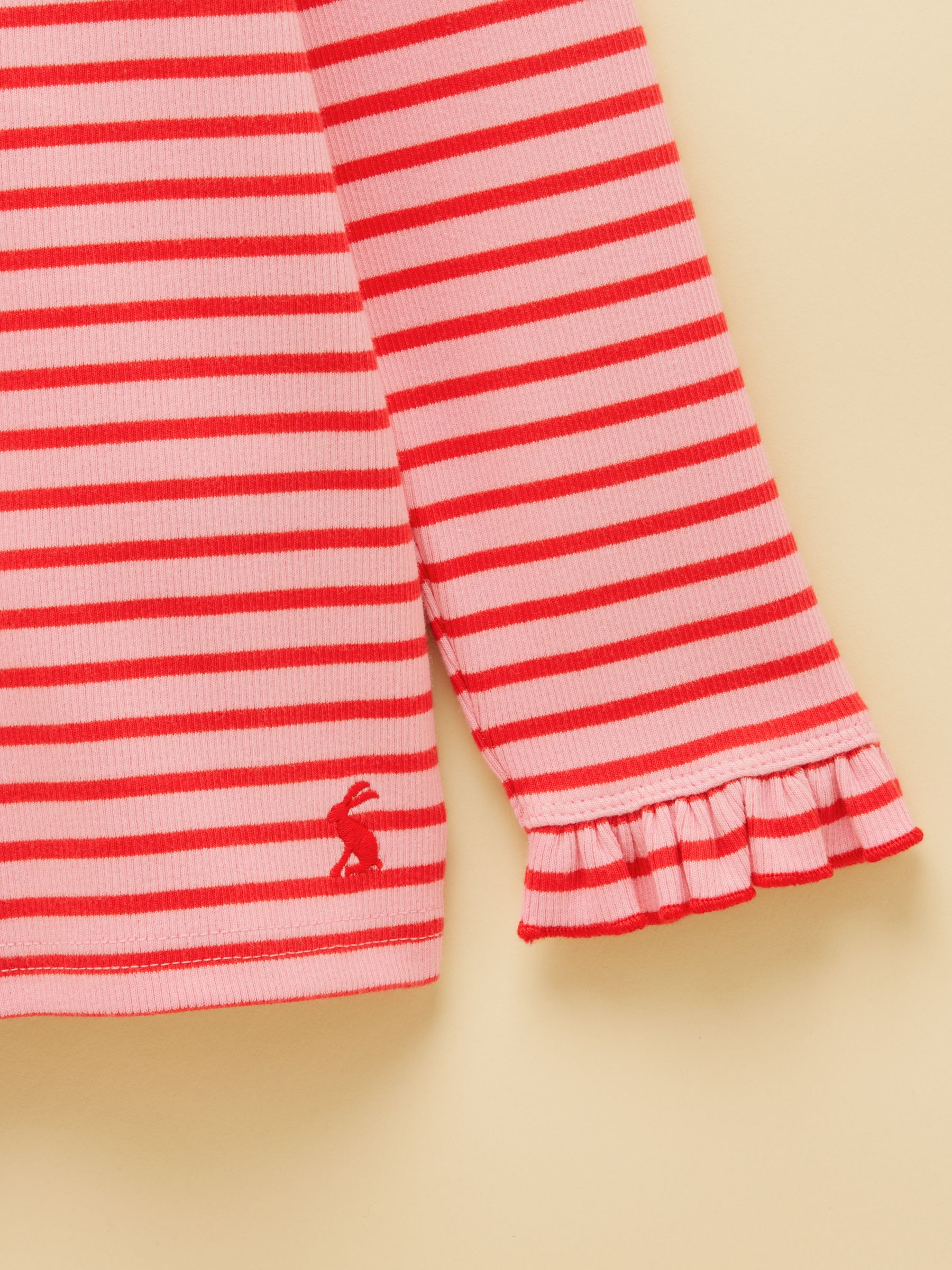 Girls' Sophie Red & Pink Striped Long Sleeve Ribbed Top - Image 3 of 5