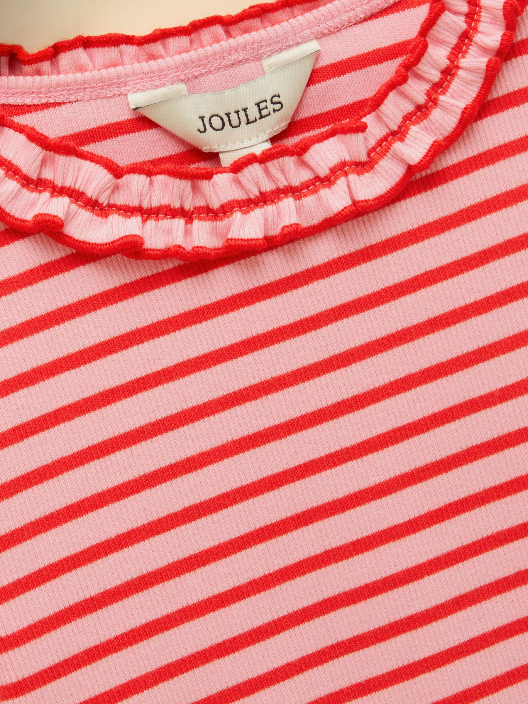 Girls' Sophie Red & Pink Striped Long Sleeve Ribbed Top - Image 4 of 5