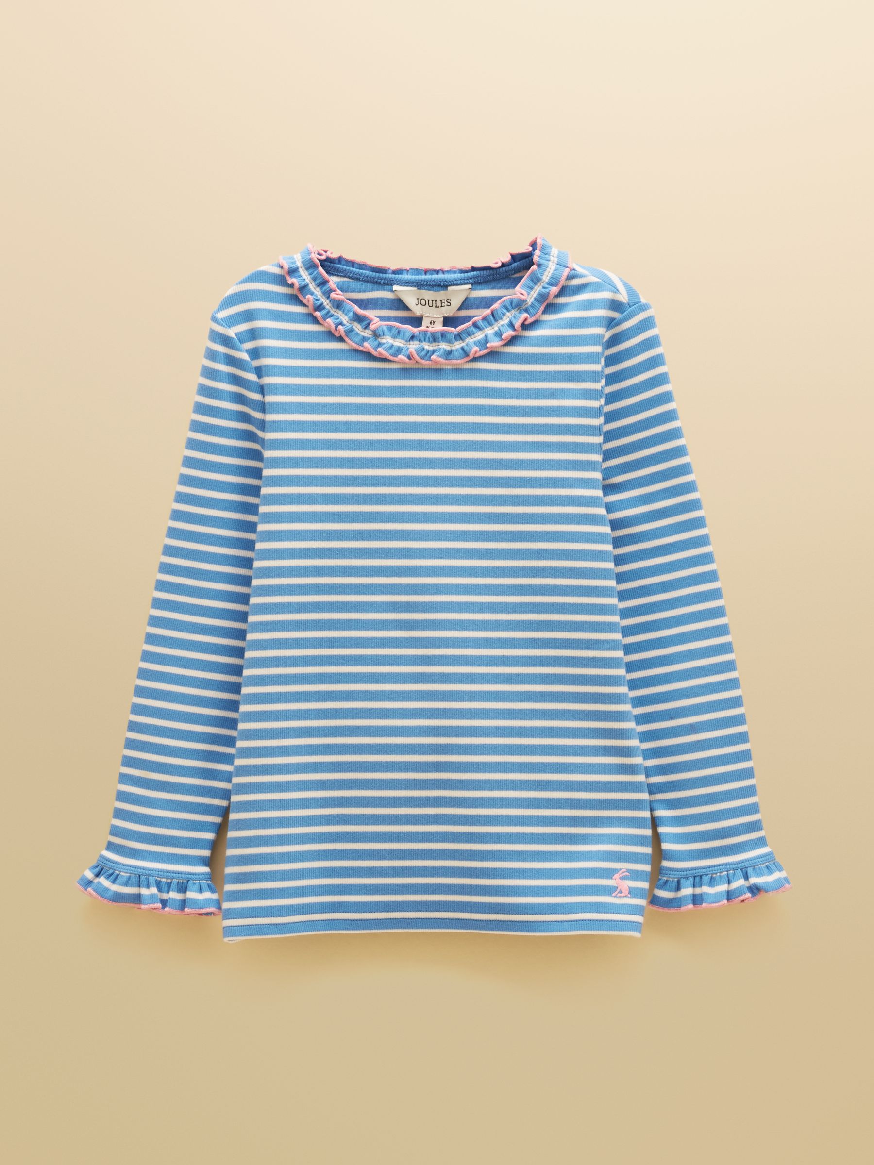 Girls' Sophie Cream & Blue Striped Long Sleeve Ribbed Top - Image 1 of 4