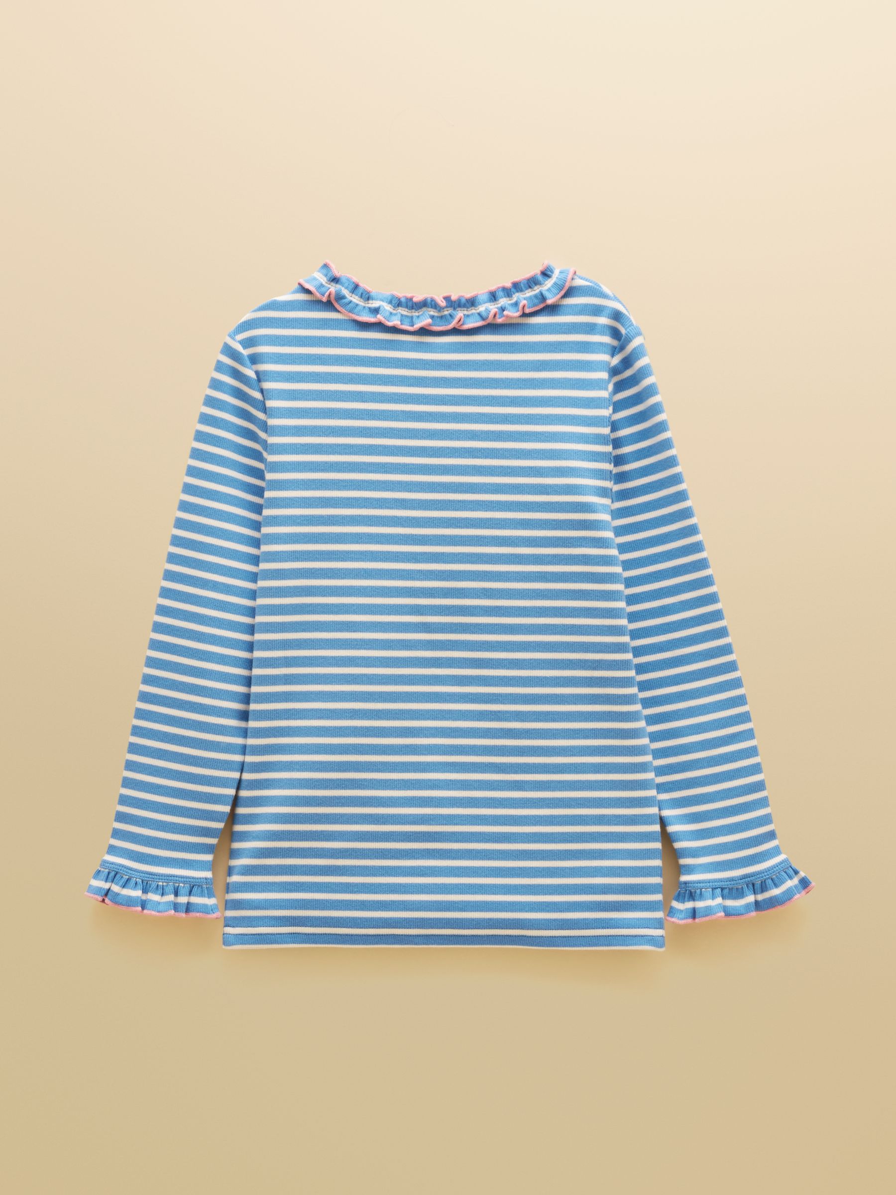 Girls' Sophie Cream & Blue Striped Long Sleeve Ribbed Top - Image 2 of 4