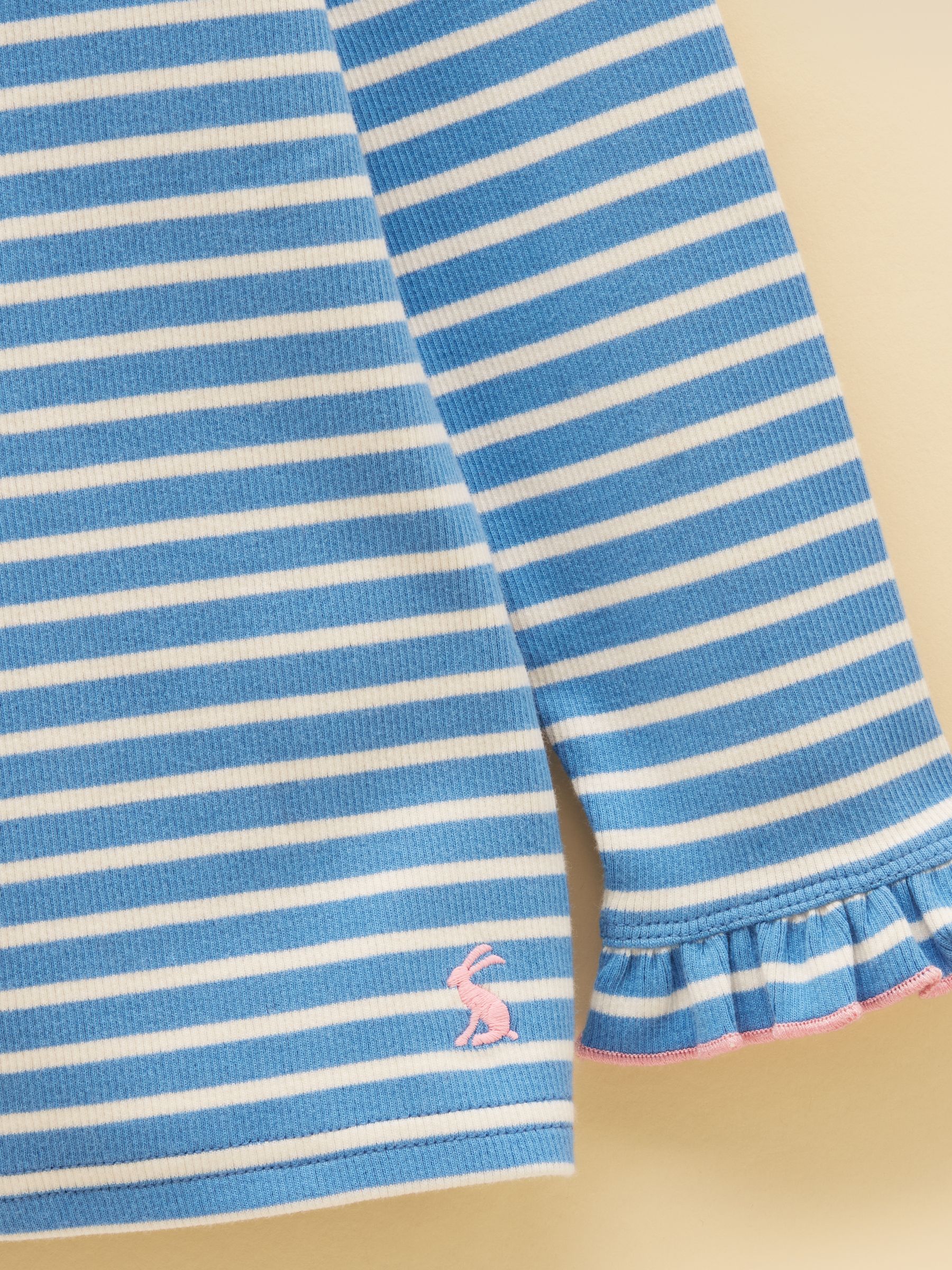 Girls' Sophie Cream & Blue Striped Long Sleeve Ribbed Top - Image 3 of 4