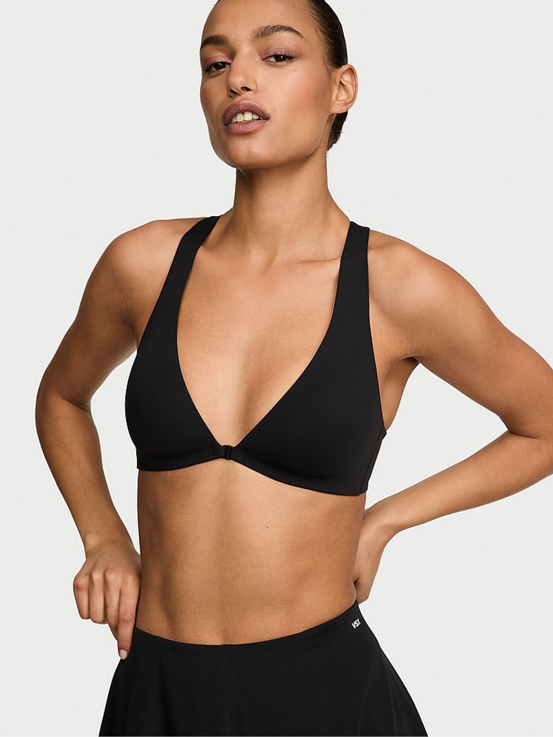 Black Elevate™ Plunge Front Close Low Support Sports Bra - Image 1 of 2