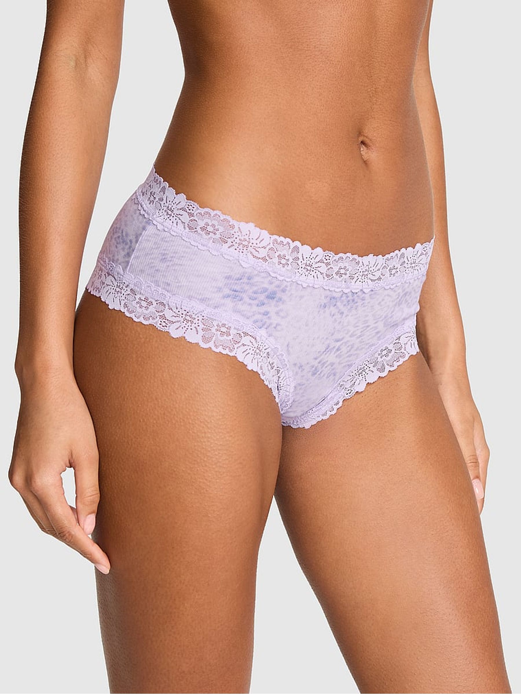 Lavender Purple Leopard Cheeky Lace Trim Rib Knickers - Image 1 of 2